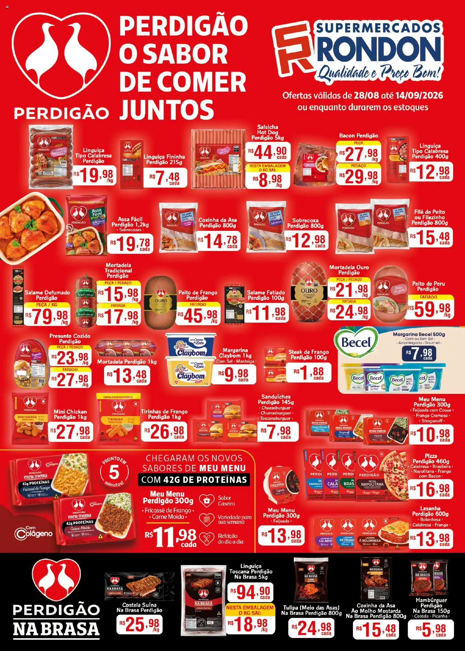Supermercados Rondon Folheto - válido de 28/08/2026 | Página: 1 | Produtos: Linguiça, Peito de peru, Carne, Couve