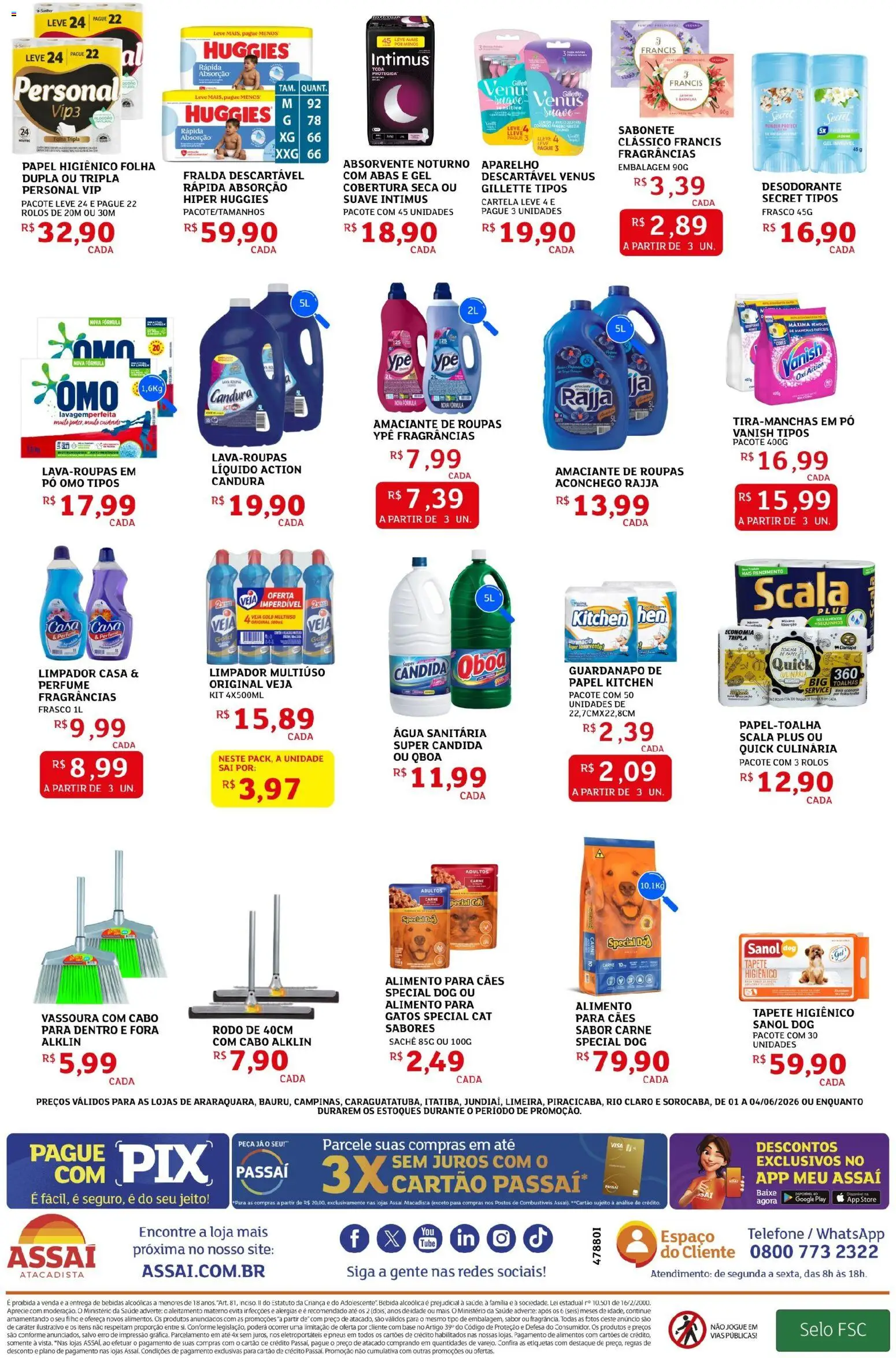 Assaí Atacadista Folheto - válido de 01.06.2026 | Página: 4 | Produtos: Limpador multiuso, Base, Bebida, Cabo