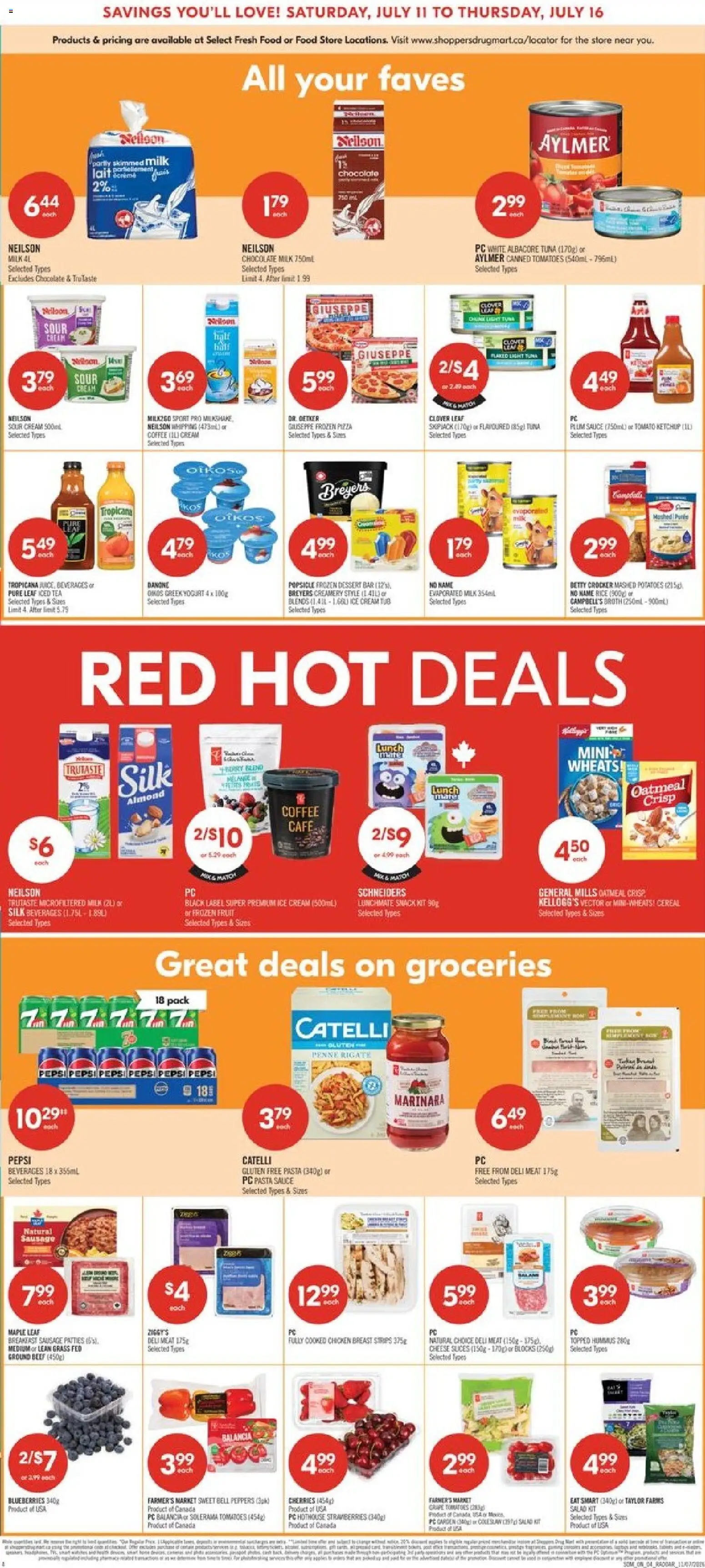 Shoppers flyer valid from Jul 10, 2026 | Page: 4 | Products: Sour cream, Salad, Milk, Chicken