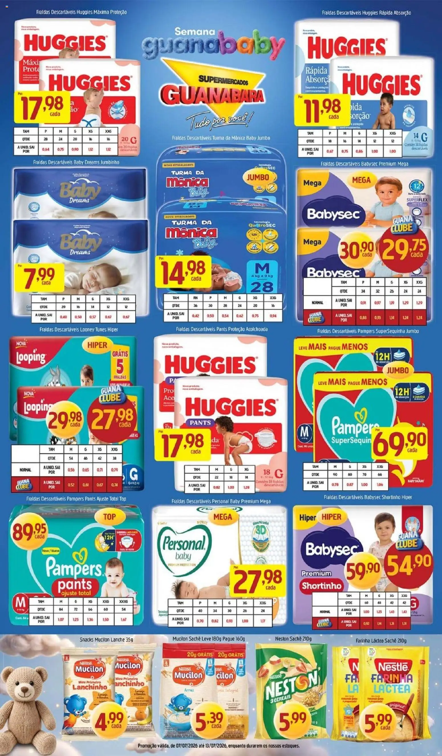 Supermercados Guanabara Folheto - válido de 07/07/2026 | Página: 14 | Produtos: Arroz, Cereais, Fraldas, Mucilon