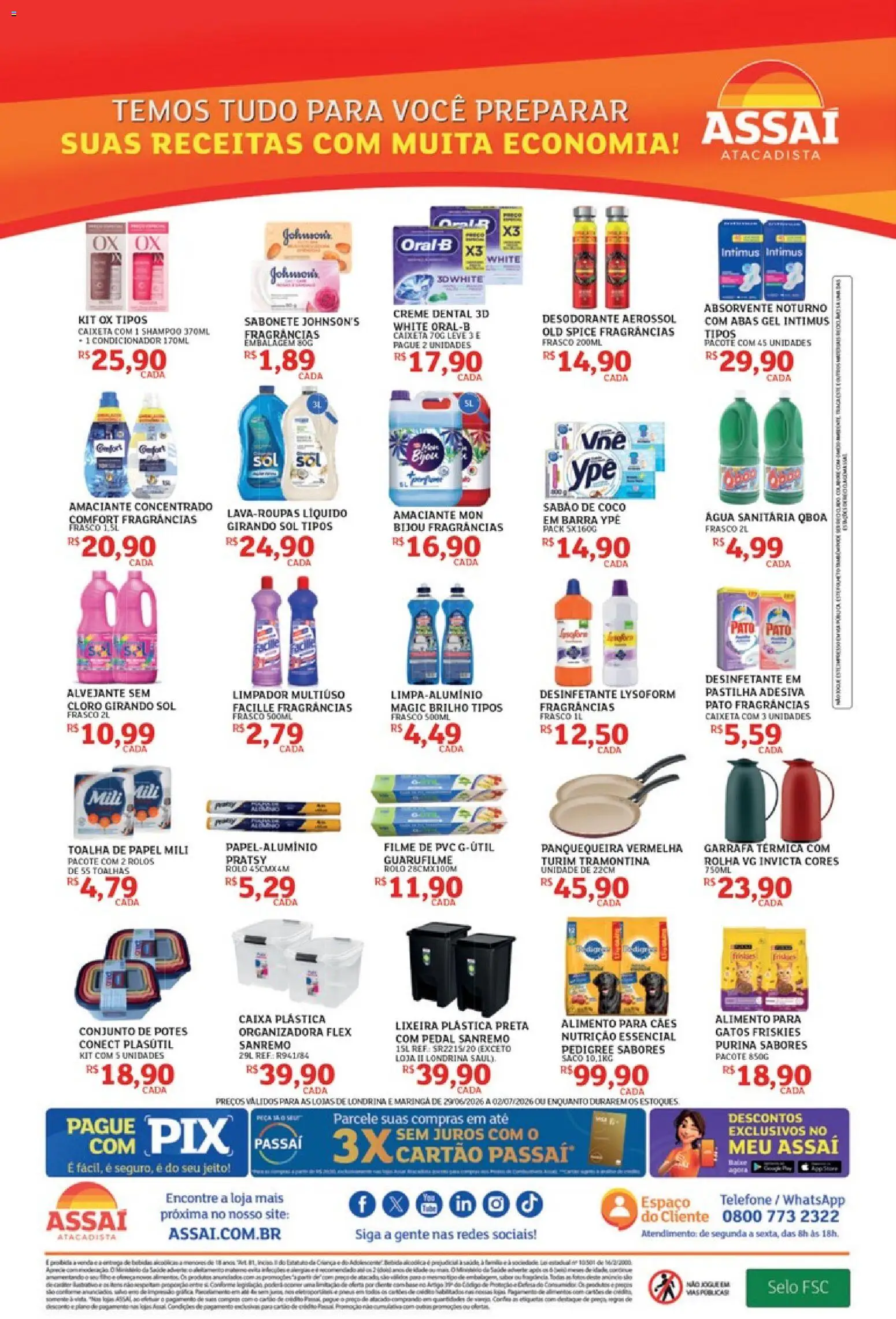 Assaí Atacadista Folheto - válido de 29/06/2026 | Página: 4 | Produtos: Garrafa térmica, Girando sol, Creme, Água sanitária