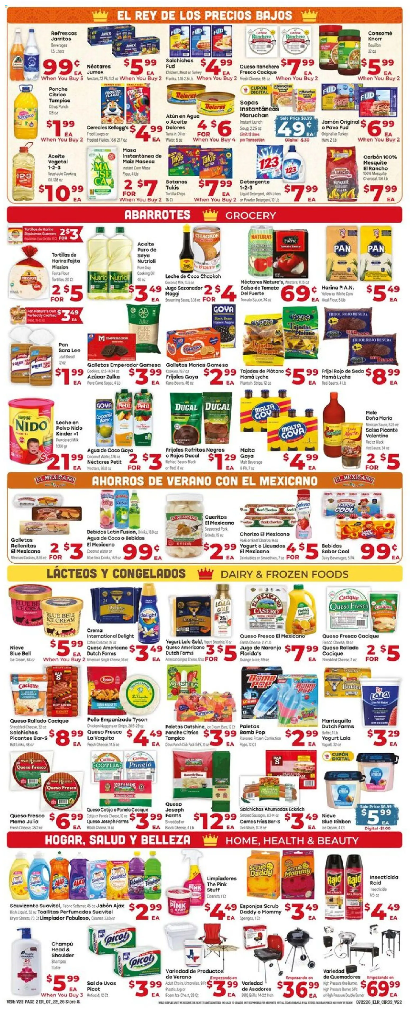 El Rancho Weekly Ad - valid from 07/22/2026 | Page: 2 | Products: Milk, Cheese, Yogurt, Chips