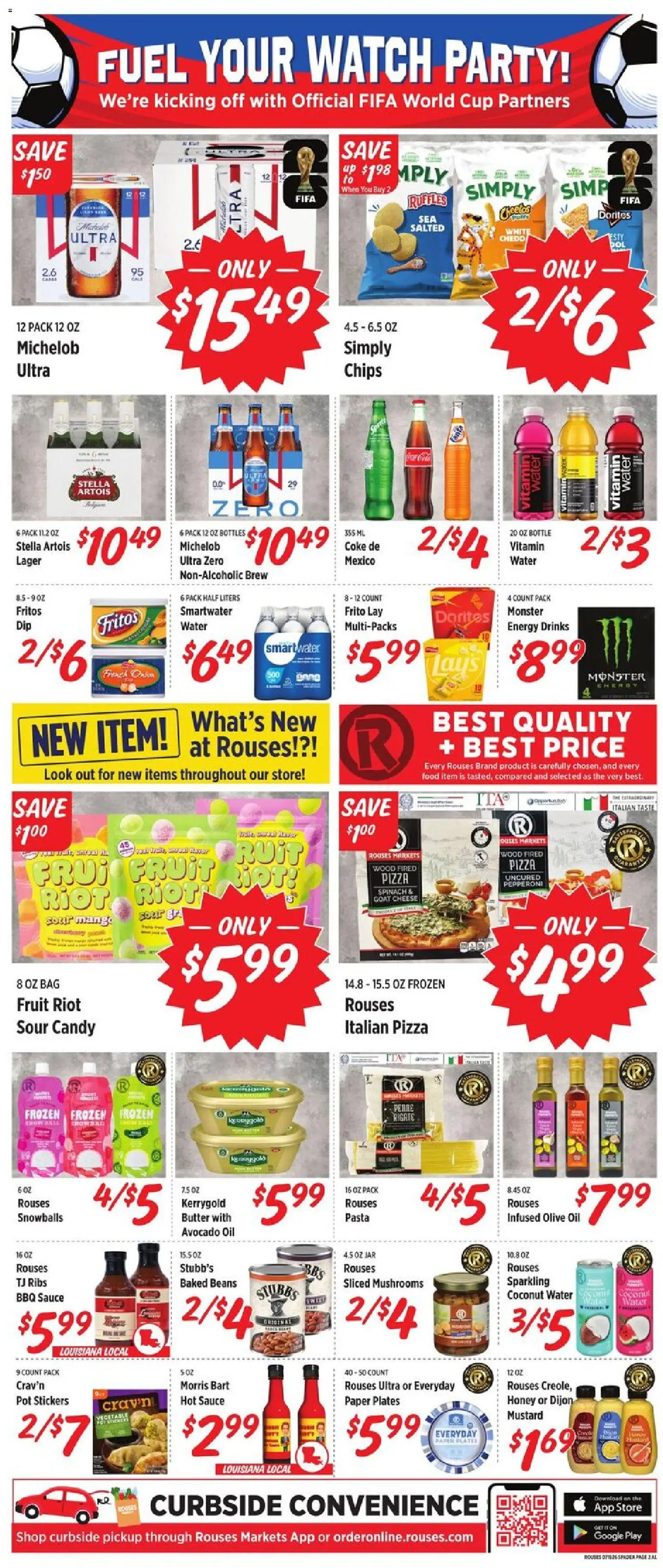 Rouses Weekly Ad - valid from 07/15/2026 | Page: 5 | Products: Spinach, Cheese, Pizza, Chips
