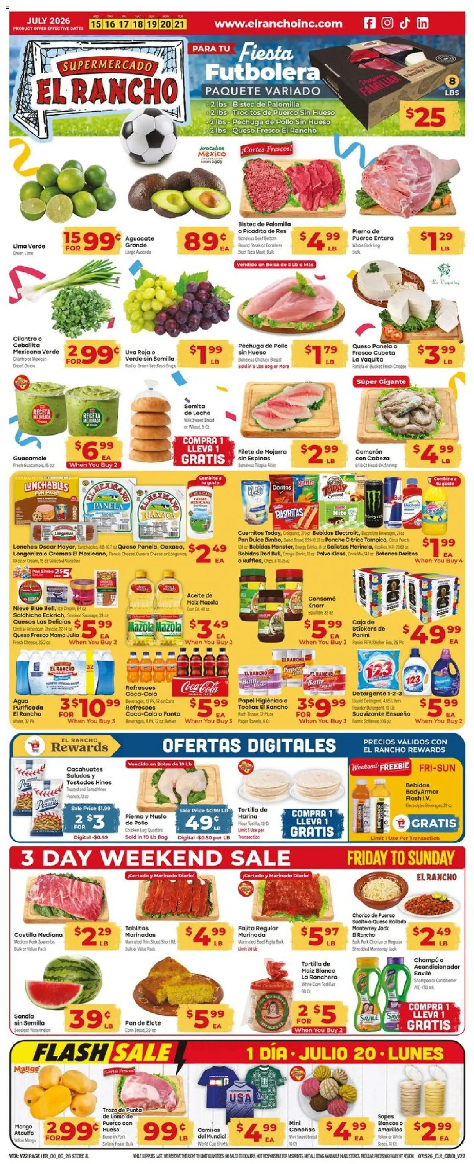 El Rancho Weekly Ad - valid from 07/15/2026 | Page: 1 | Products: Bath, Conditioner, Ice cream, Mango