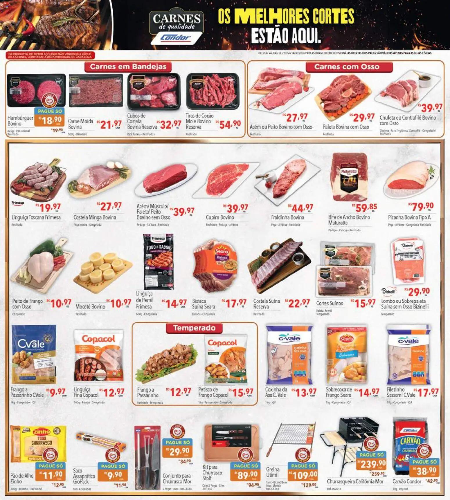 Supermercados Condor Folheto - válido de 26.05.2026 | Página: 18 | Produtos: Linguiça, Acém, Fraldinha, Hambúrguer