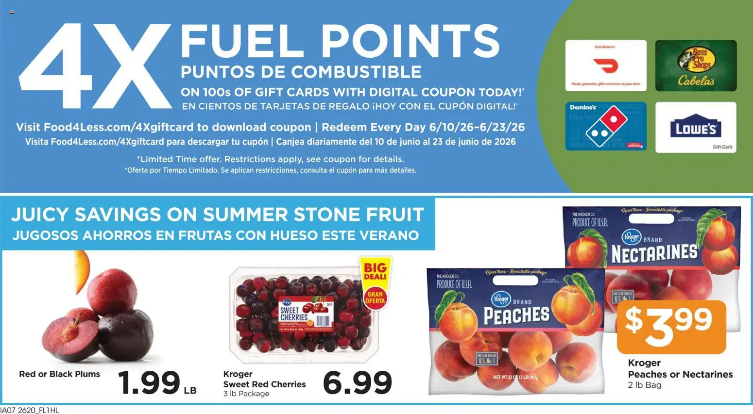 Food 4 Less Weekly Ad - valid from 17.06.2026 | Page: 6 | Products: Cherries, Peaches, Bag