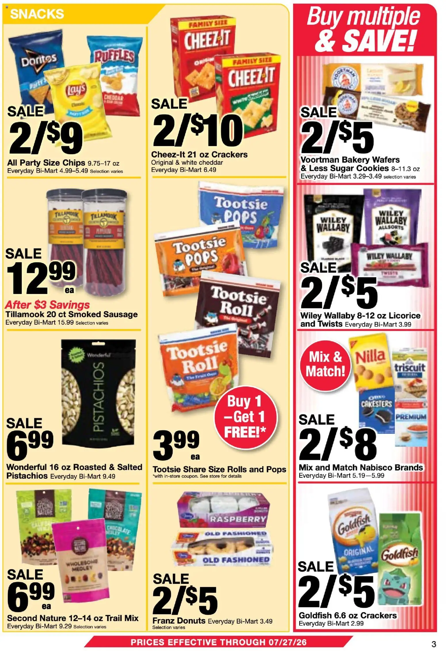Bi-Mart Membership Savings Book - valid from 07/07/2026 | Page: 3 | Products: Bakery, Cookies, Sugar, Sausage