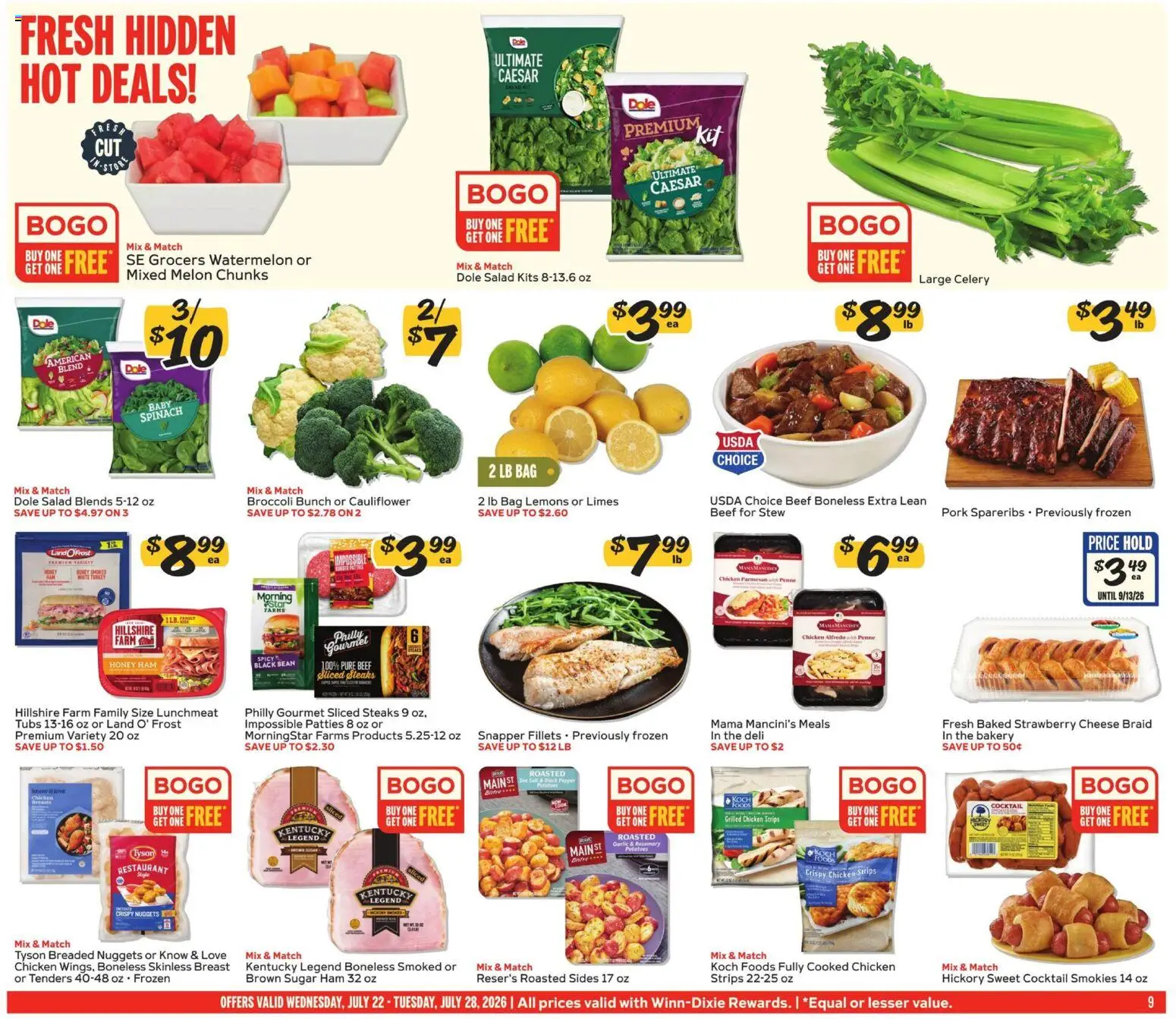 Winn Dixie Weekly Ad - valid from 07/22/2026 | Page: 9 | Products: Beef, Salad, Potatoes, Sugar