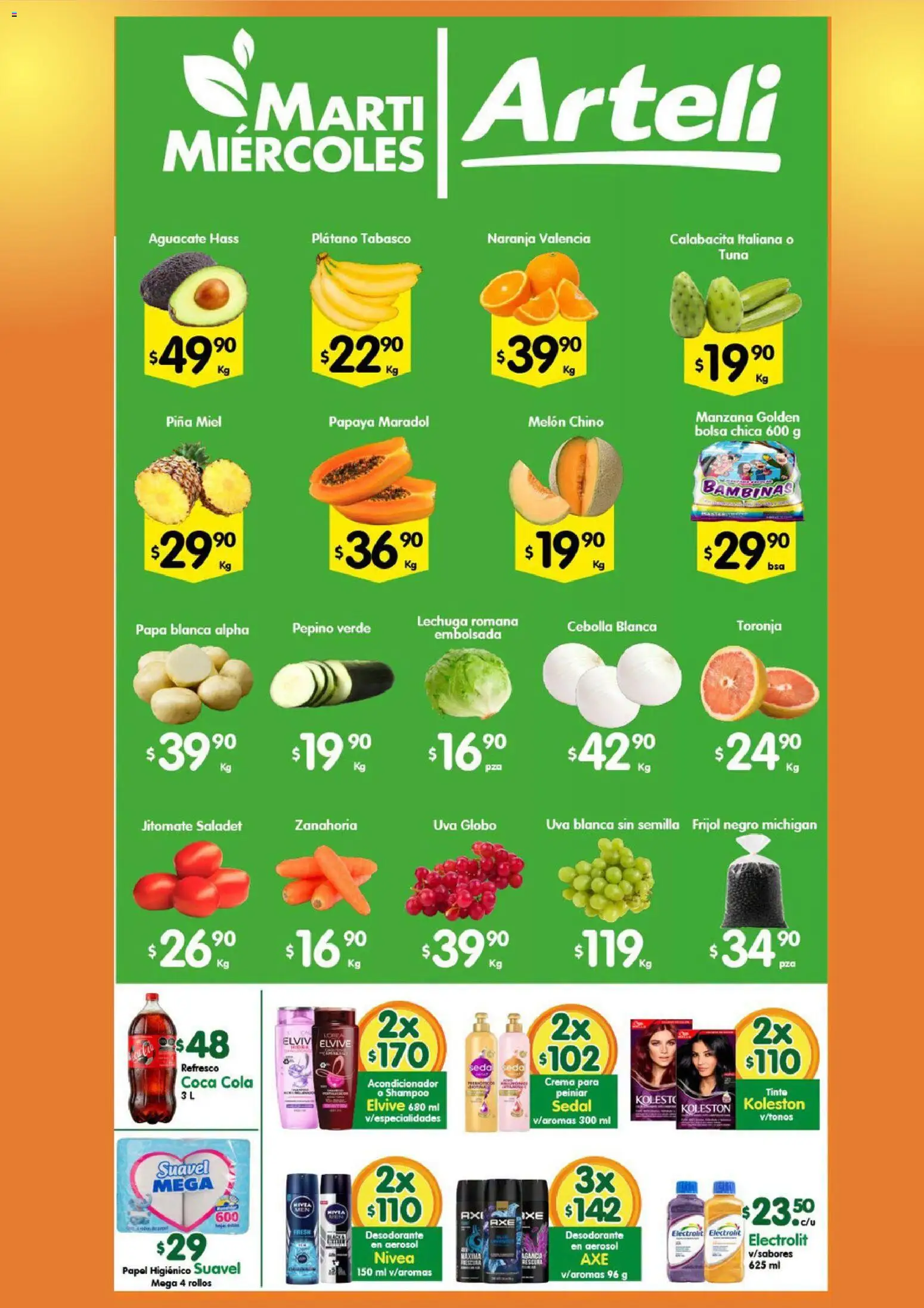 Nuevas ofertas de Arteli válidas en toda la República Mexicana desde el 01/09/2026. ¡Encuentra las mejores ofertas en Arteli folleto! | Página: 1 | Productos: Cebolla, Lechuga romana, Calabacita, Zanahoria