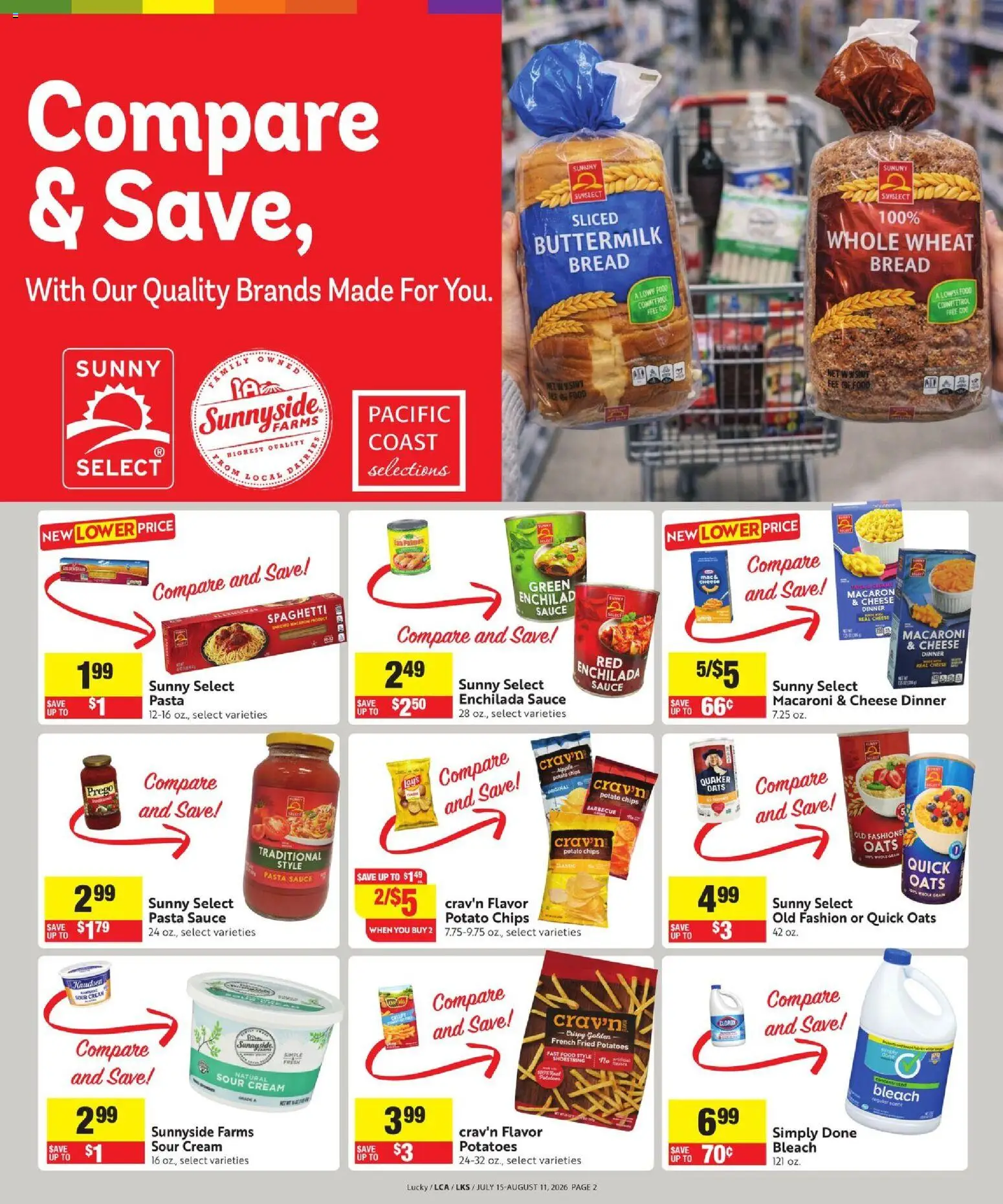 Lucky Supermarkets Online Savings Guide - valid from 07/15/2026 | Page: 2 | Products: Pasta, Cream, Potatoes, Sauce