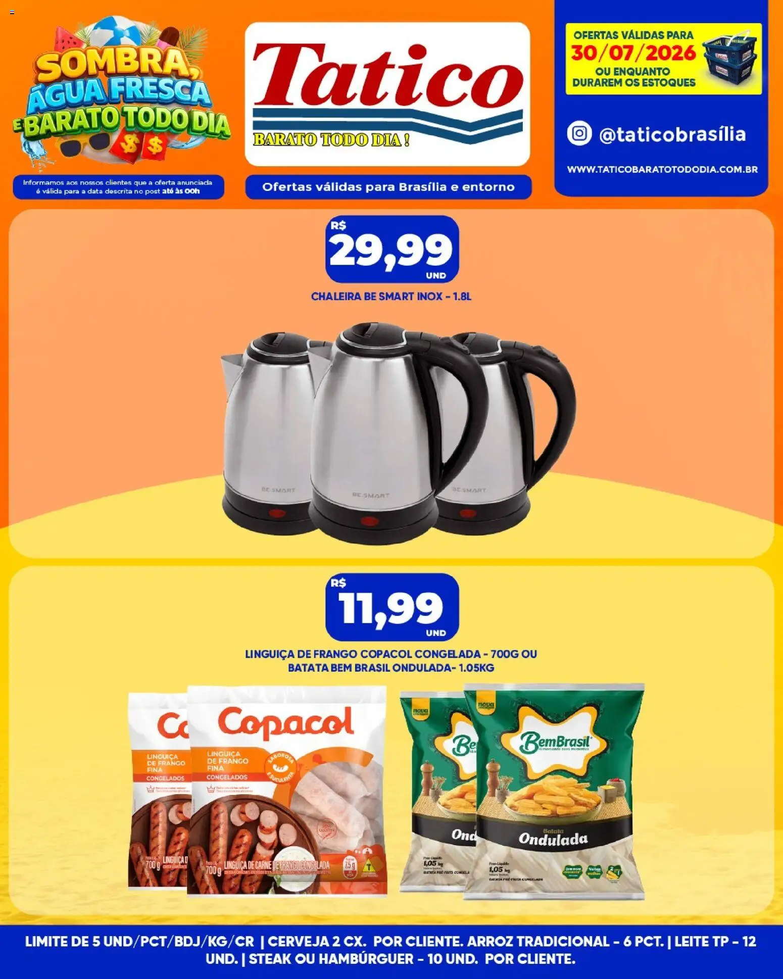 Tatico Folheto - válido de 30/07/2026 | Página: 12 | Produtos: Chaleira, Leite, Arroz, Batata