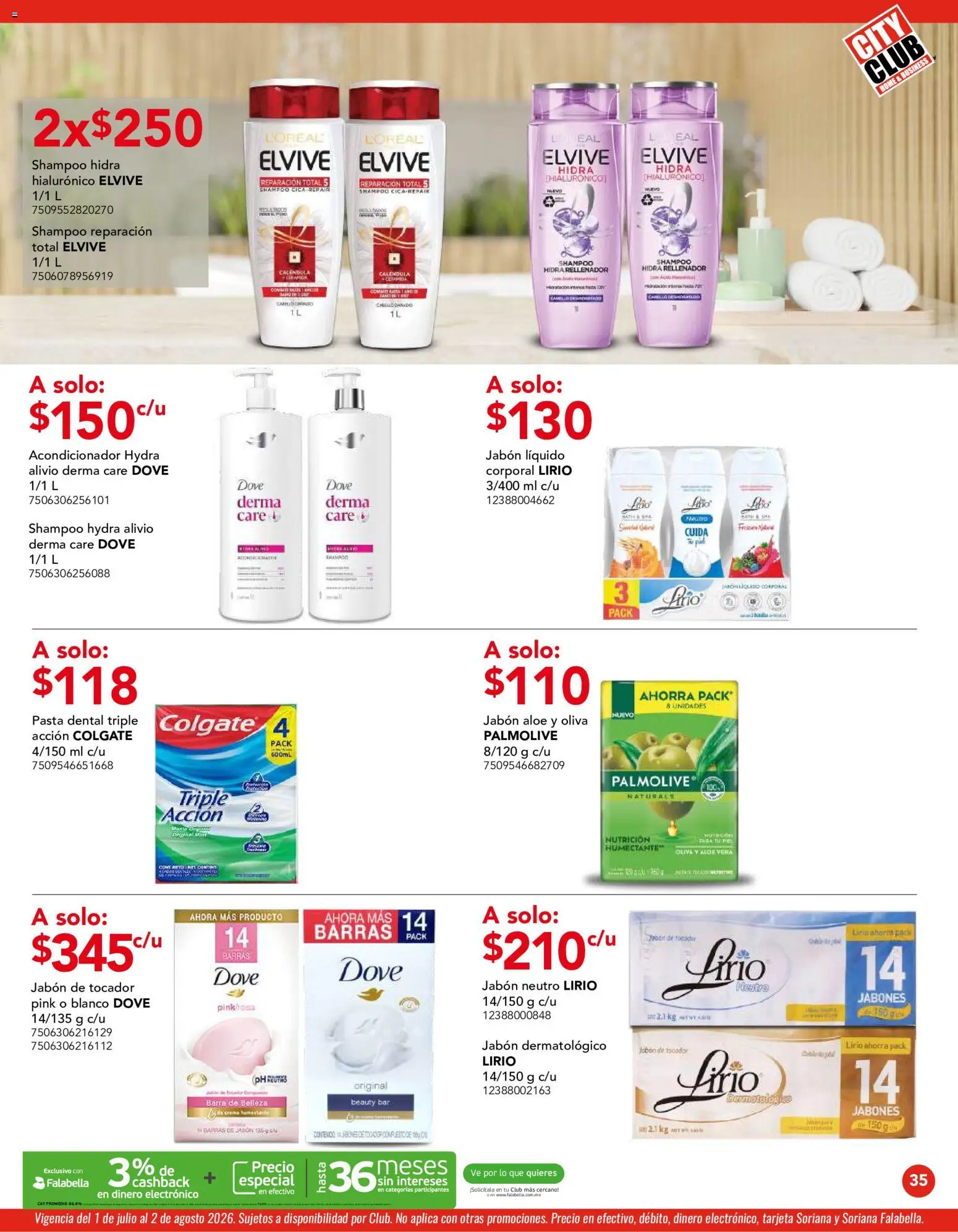 Nuevas ofertas de City Club válidas en toda la República Mexicana desde el 01/07/2026. ¡Encuentra las mejores ofertas en City Club catálogo! | Página: 35 | Productos: Pasta dental, Jabón líquido, Pasta, Acondicionador
