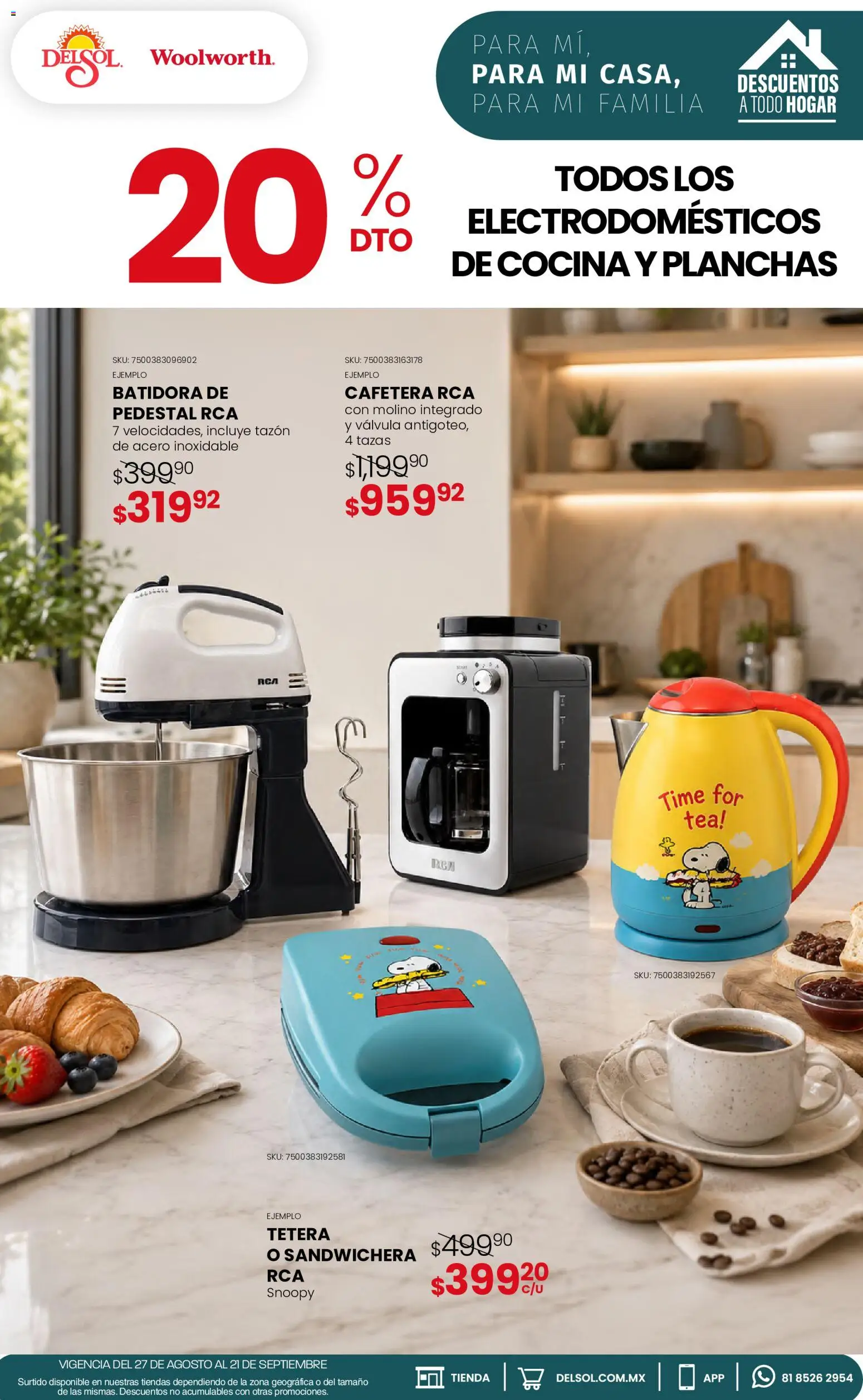 Nuevas ofertas de Del Sol y Woolworth válidas en toda la República Mexicana desde el 27/08/2026. ¡Encuentra las mejores ofertas en Del Sol y Woolworth catálogo! | Página: 5 | Productos: Sandwichera, Tetera, Cocina, Cafetera