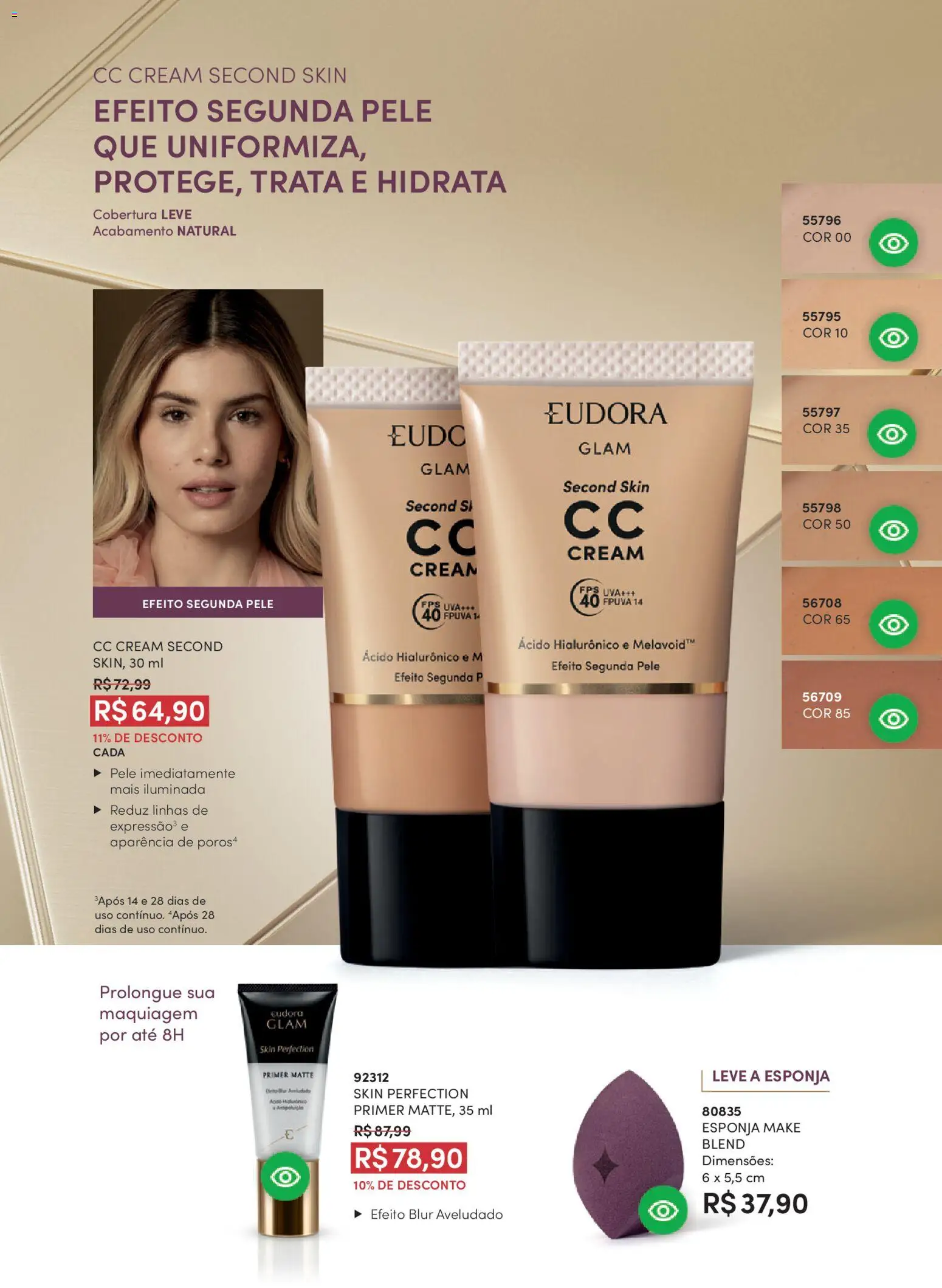 Eudora Folheto - válido de 01.04.2026 | Página: 17 | Produtos: Maquiagem, Esponja, Segunda pele, Primer