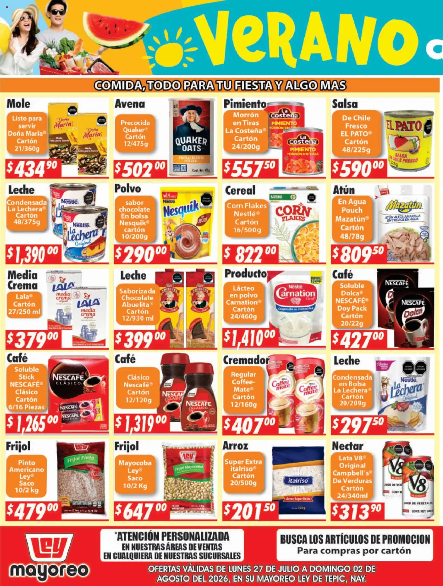 Nuevas ofertas de Casa Ley válidas en toda la República Mexicana desde el 27/07/2026. ¡Encuentra las mejores ofertas en Casa Ley folleto Tepic! | Página: 3 | Productos: Leche, Café, Mate, Polvo