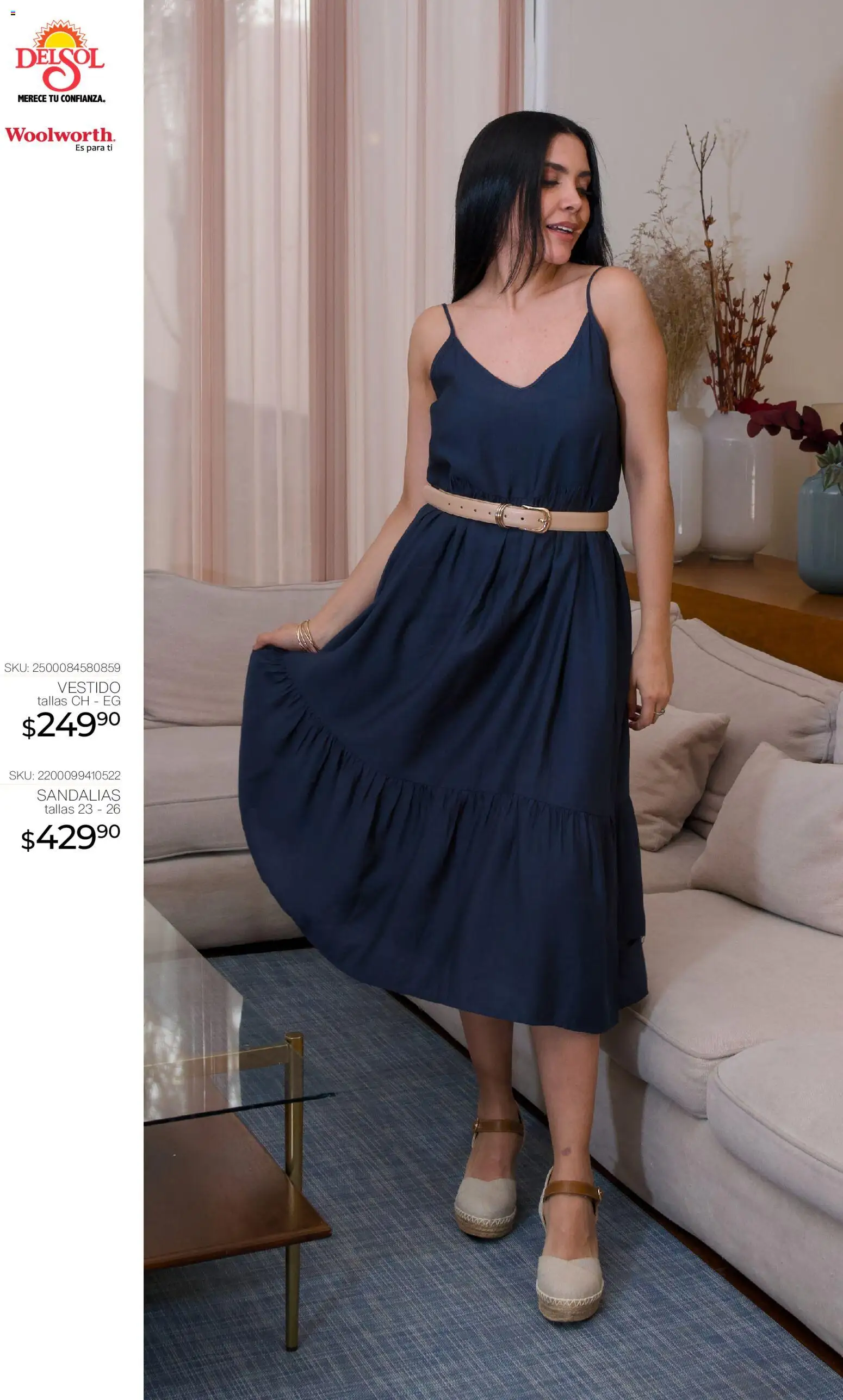 Nuevas ofertas de Del Sol y Woolworth válidas en toda la República Mexicana desde el 16.04.2026. ¡Encuentra las mejores ofertas en Del Sol y Woolworth katalog Moda Madres 2026! | Página: 4 | Productos: Vestido, Sandalias
