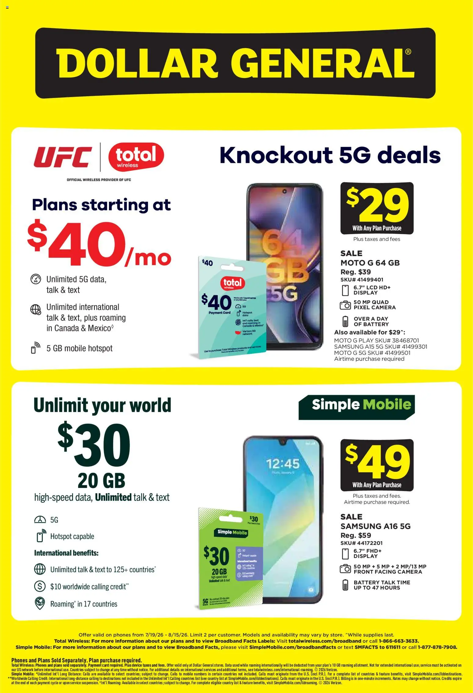 Dollar General Wireless Deals - valid from 07/19/2026 | Page: 1 | Products: Battery, Starter, Camera