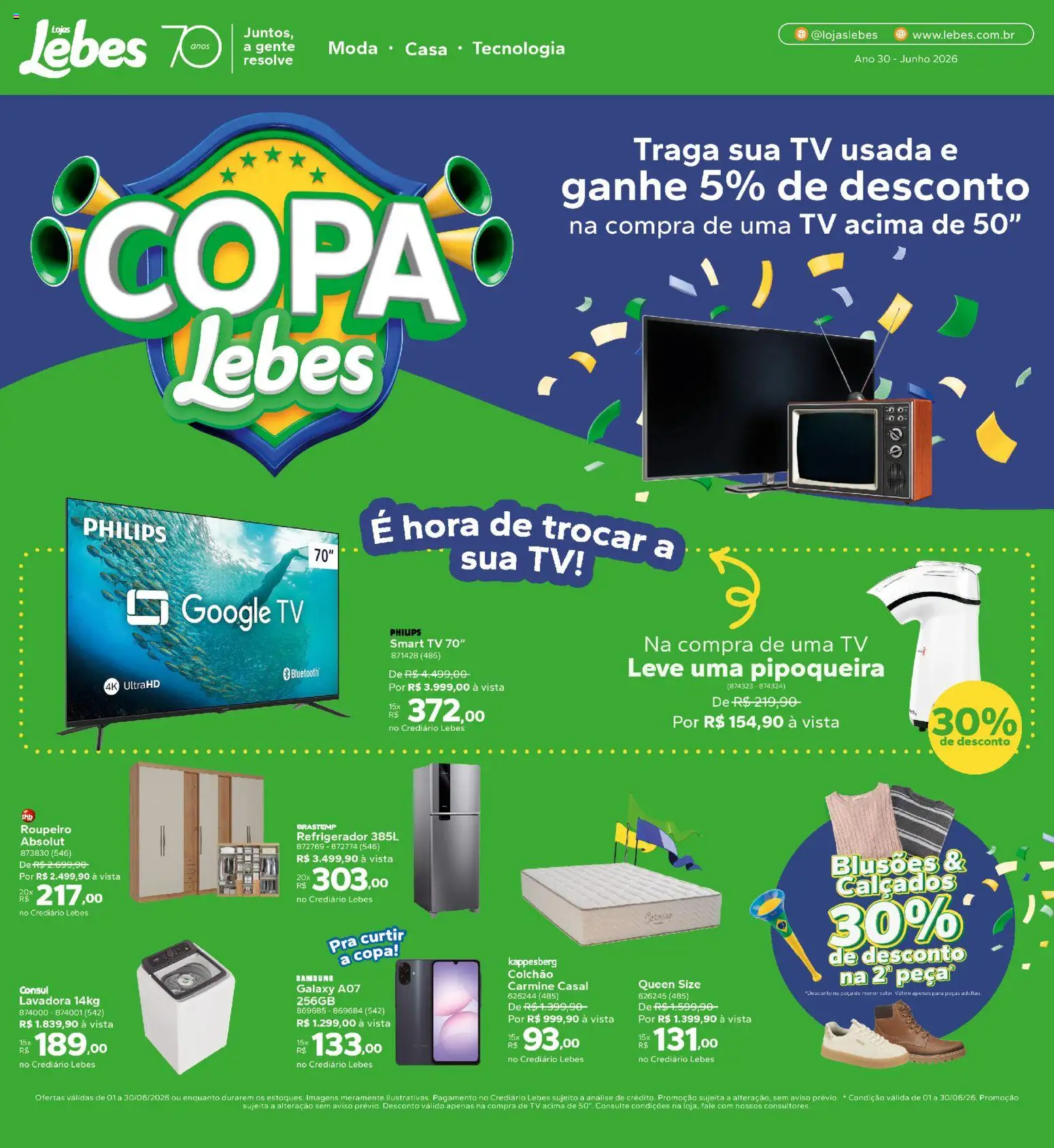Lebes Folheto - válido de 01.06.2026 | Página: 1 | Produtos: Refrigerador, smart TV, Colchão, Copa
