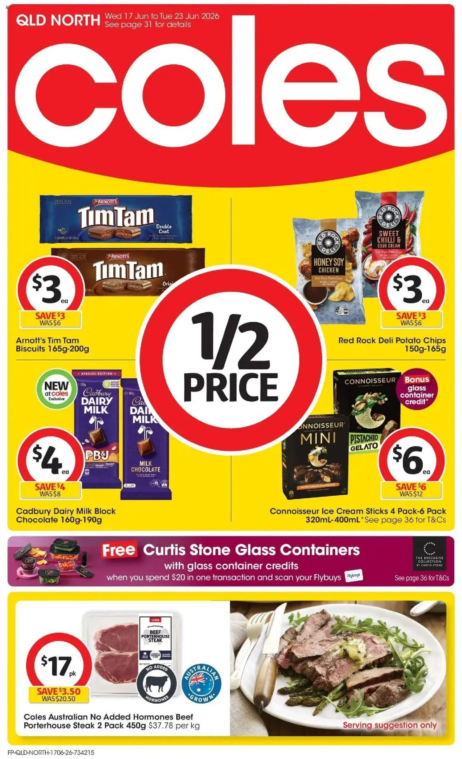 Coles catalogue - valid from 16.06.2026 | Page: 1 | Products: Milk, Honey, Beef, Chips