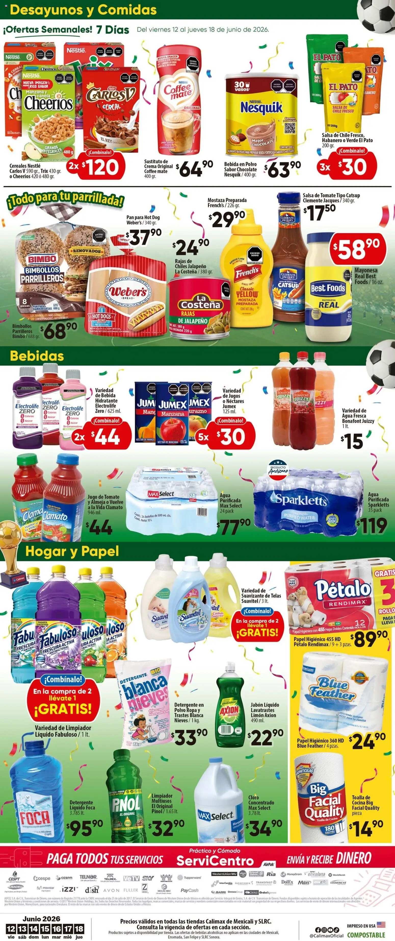 Nuevas ofertas de Calimax válidas en toda la República Mexicana desde el 12/06/2026. ¡Encuentra las mejores ofertas en Calimax folleto Mexicali y SLRC! | Página: 8 | Productos: Mayonesa, Limón, Pan, Limpiador