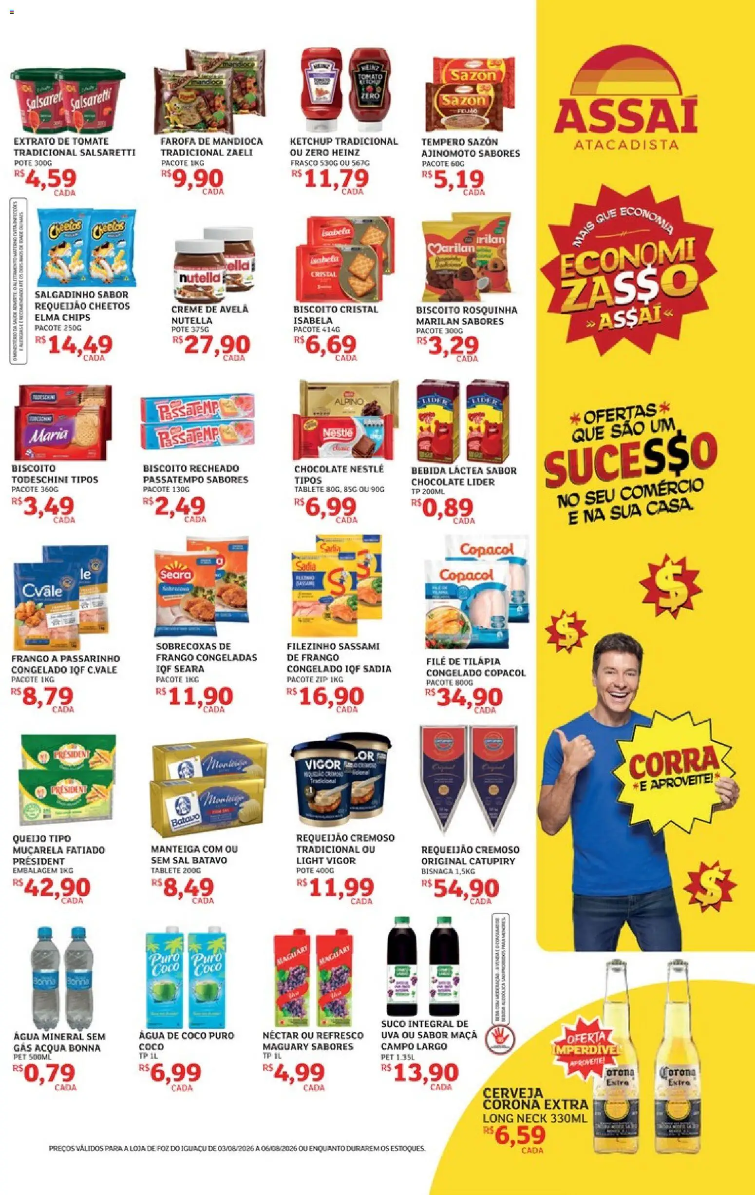 Assaí Atacadista Folheto - válido de 03/08/2026 | Página: 3 | Produtos: Elma Chips, Cheetos, Farofa, Creme de avelã