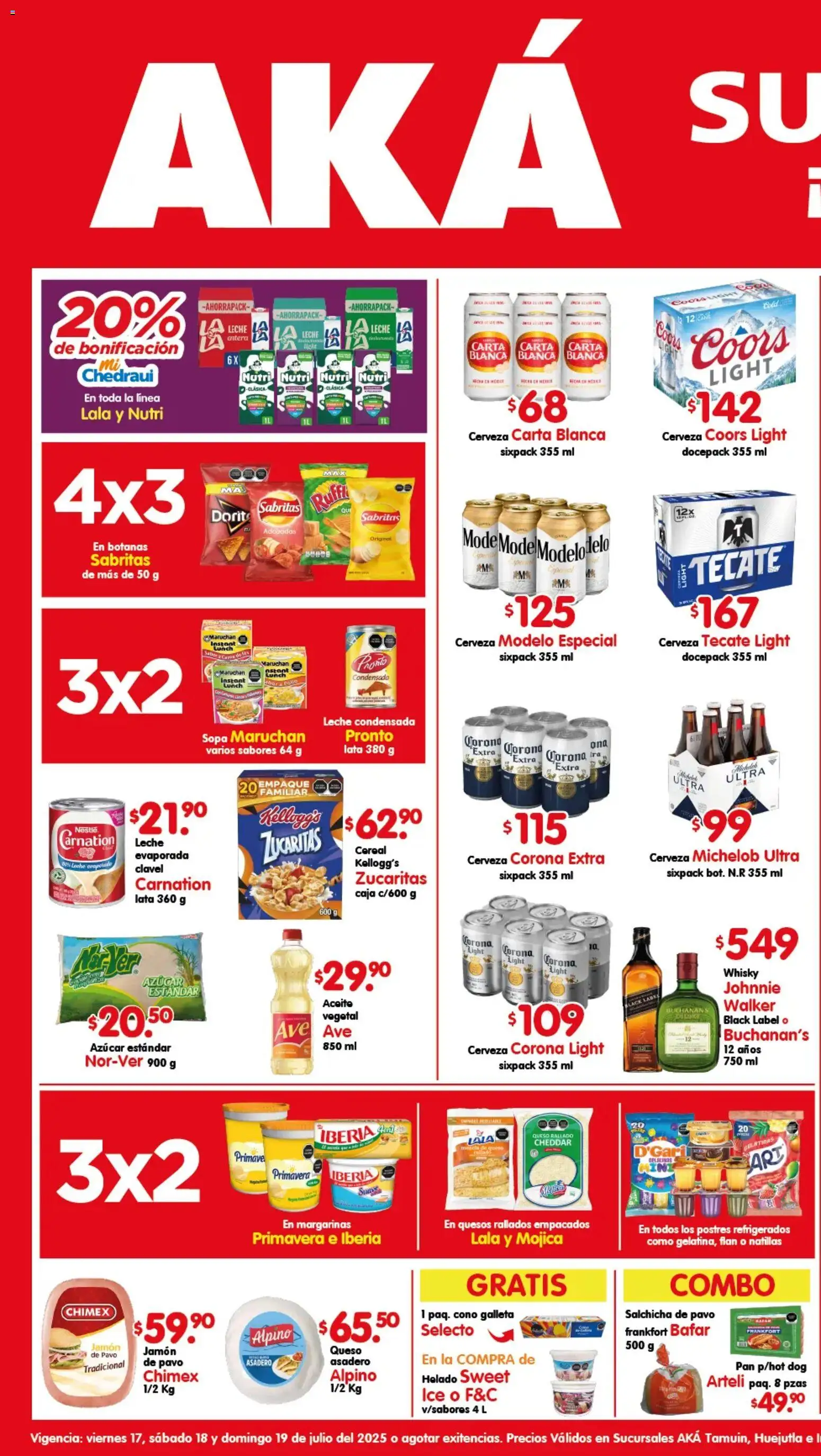 Nuevas ofertas de Arteli válidas en toda la República Mexicana desde el 17/07/2026. ¡Encuentra las mejores ofertas en Arteli folleto Aká Superbodegas Foraneas! | Página: 1 | Productos: Azúcar, Leche, Queso, Caja