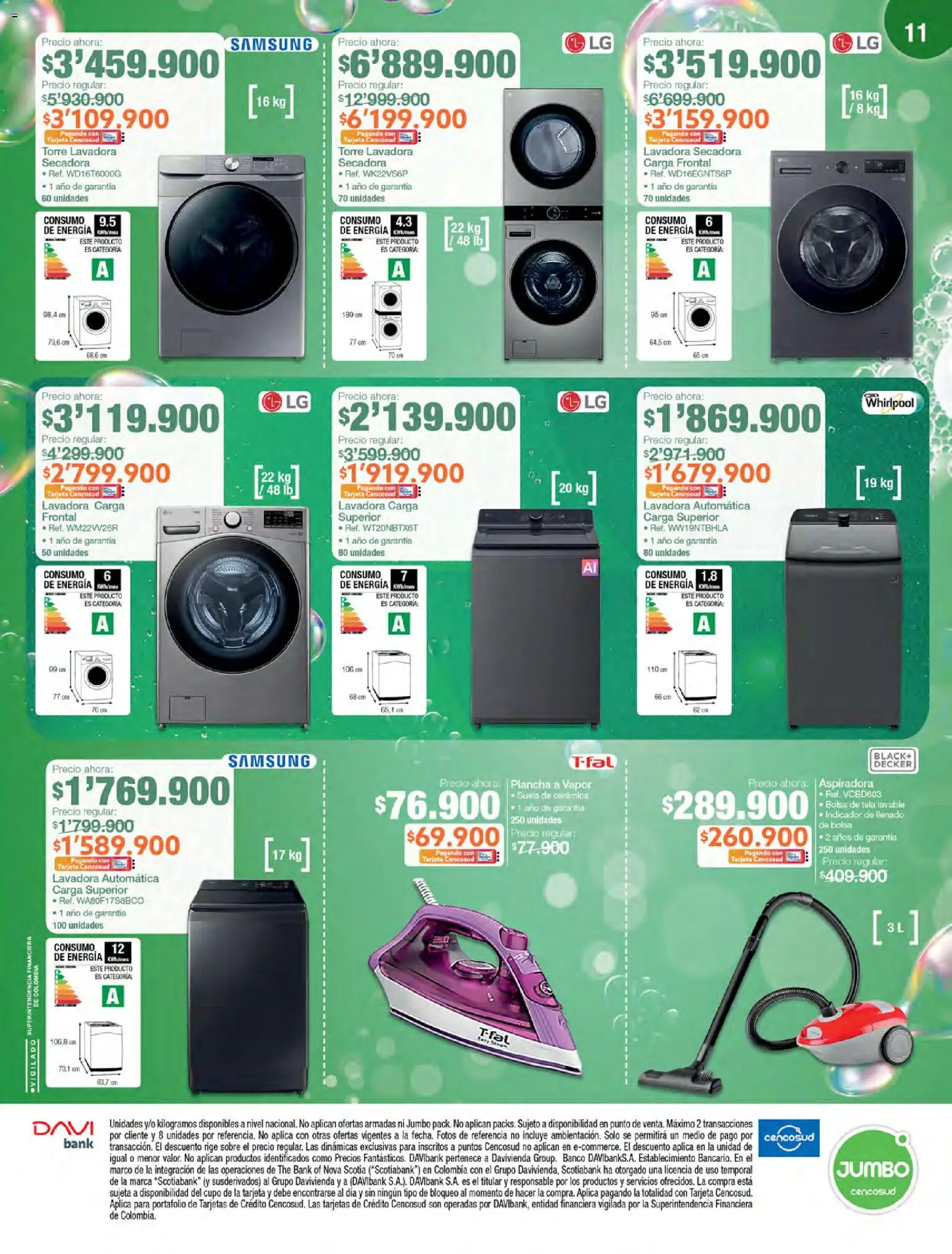 Jumbo revista - valida desde el 20/08/2026 | Página: 11 | Productos: Banco, Lavadora, Secadora, Sobre