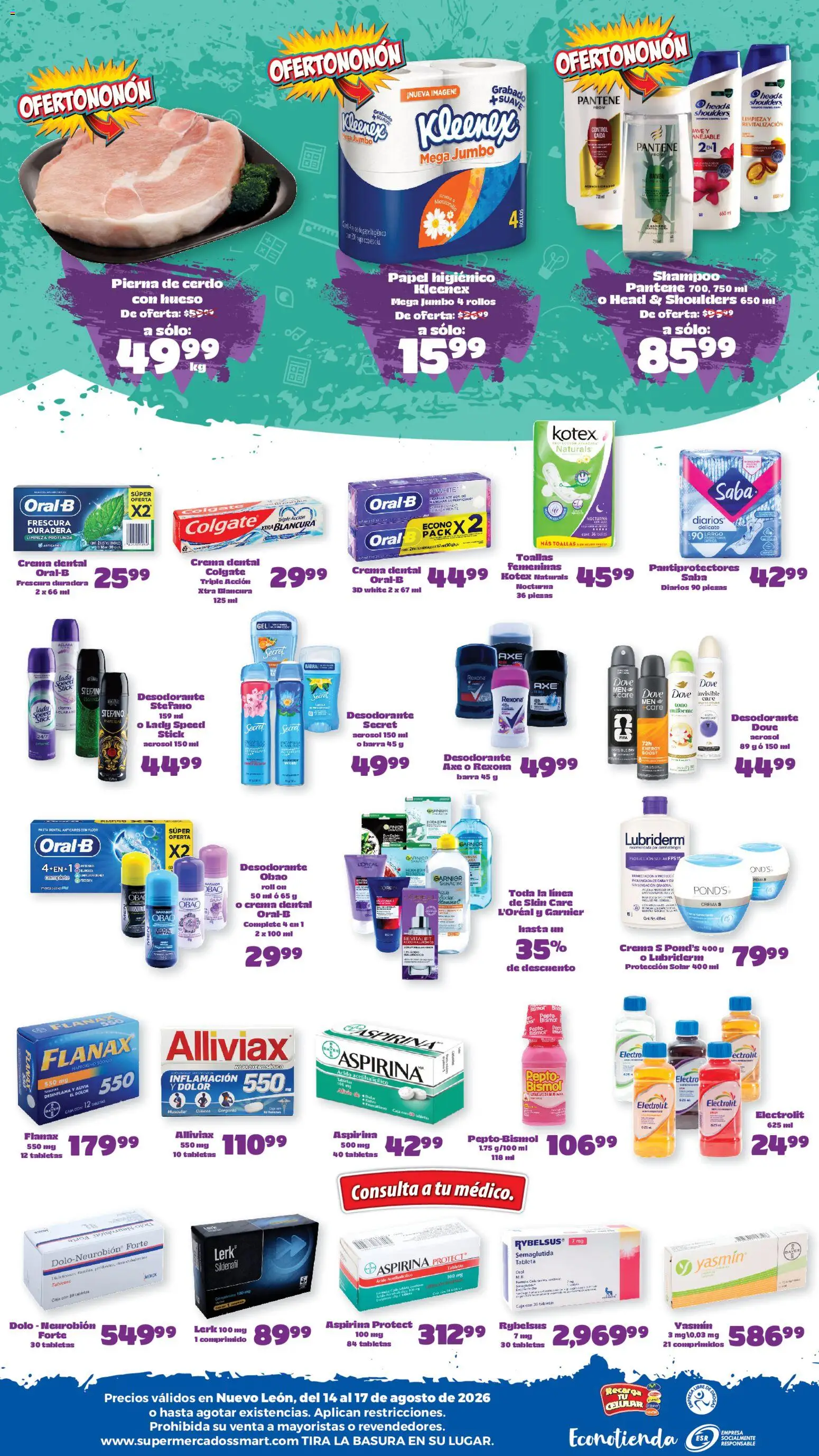 Nuevas ofertas de S-Mart válidas en toda la República Mexicana desde el 14/08/2026. ¡Encuentra las mejores ofertas en S-Mart folleto Ofertas de feria Monterrey! | Página: 2 | Productos: Pasta, Barra, Head & Shoulders, Tableta