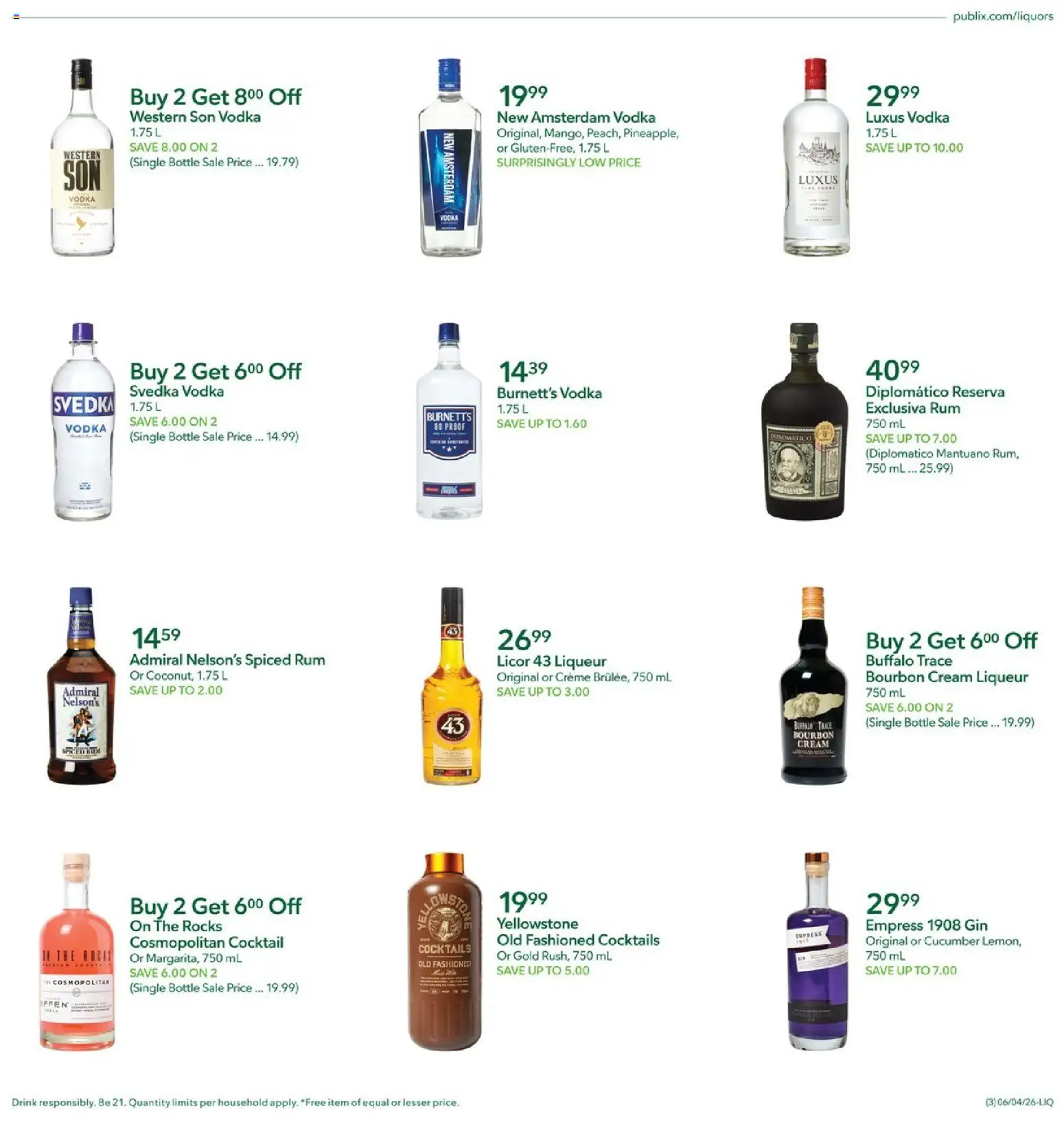 Publix Liquors - valid from 04.06.2026 | Page: 3 | Products: Bourbon, Gin, Cream, Vodka