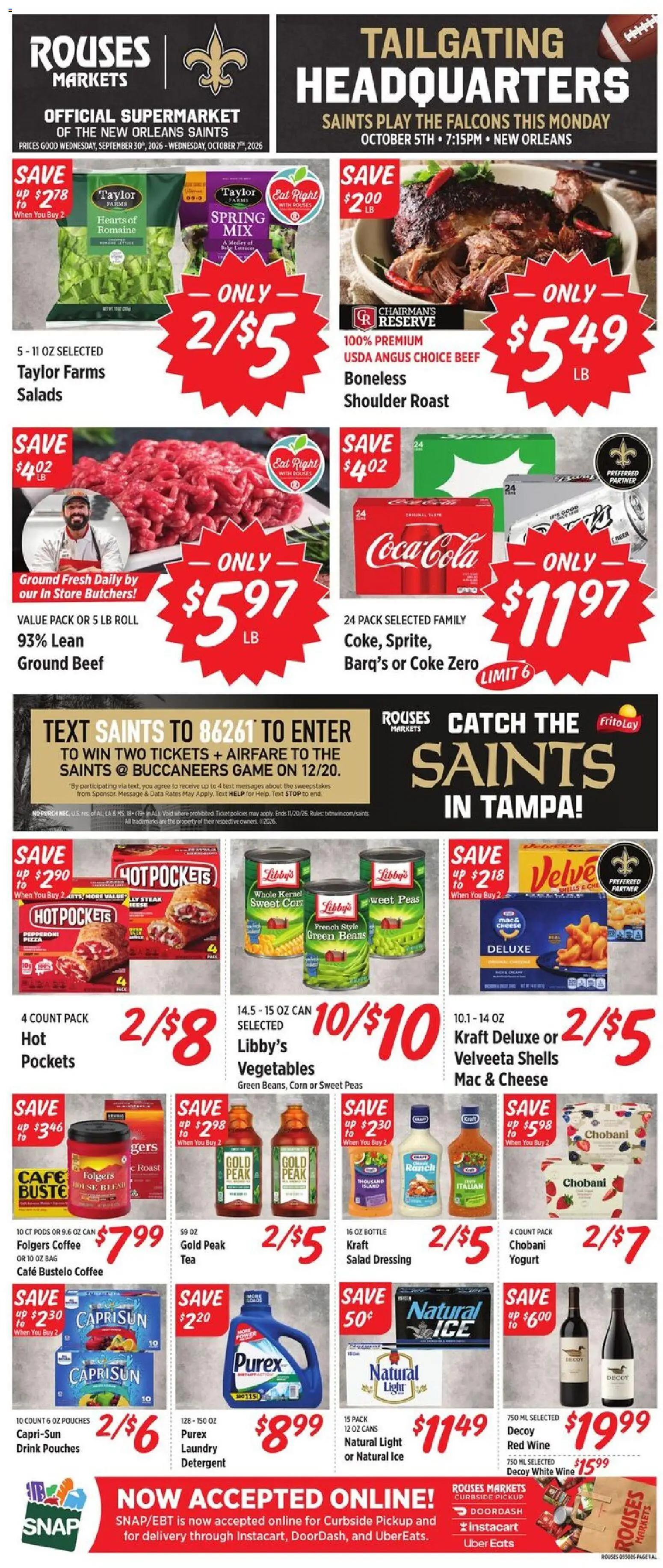 Rouses Weekly Ad - valid from 09/30/2026 | Page: 1 | Products: Romaine, Cheese, Yogurt, Bag