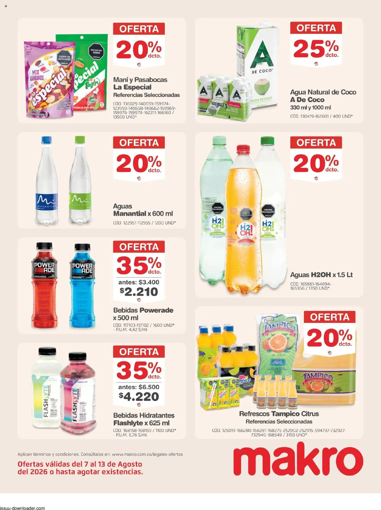 Makro revista - valida desde el 07/08/2026 | Página: 14 | Productos: Agua, Bebidas, Arándanos, Coco