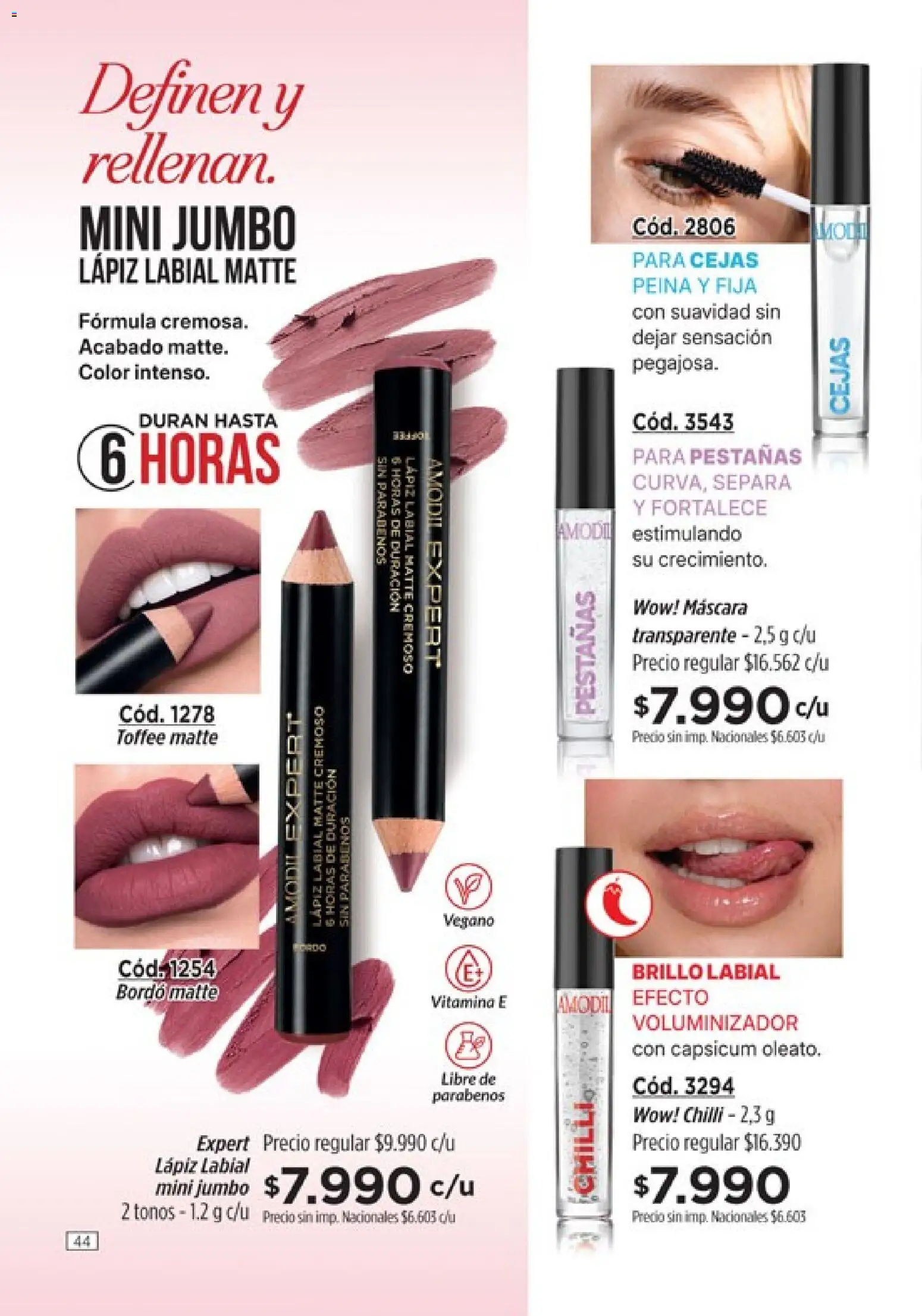 Catálogo Amodil Campaña 14 │ válido desde el 07/08/2026 | Página: 44 | Productos: Máscara, Lápiz labial, Brillo