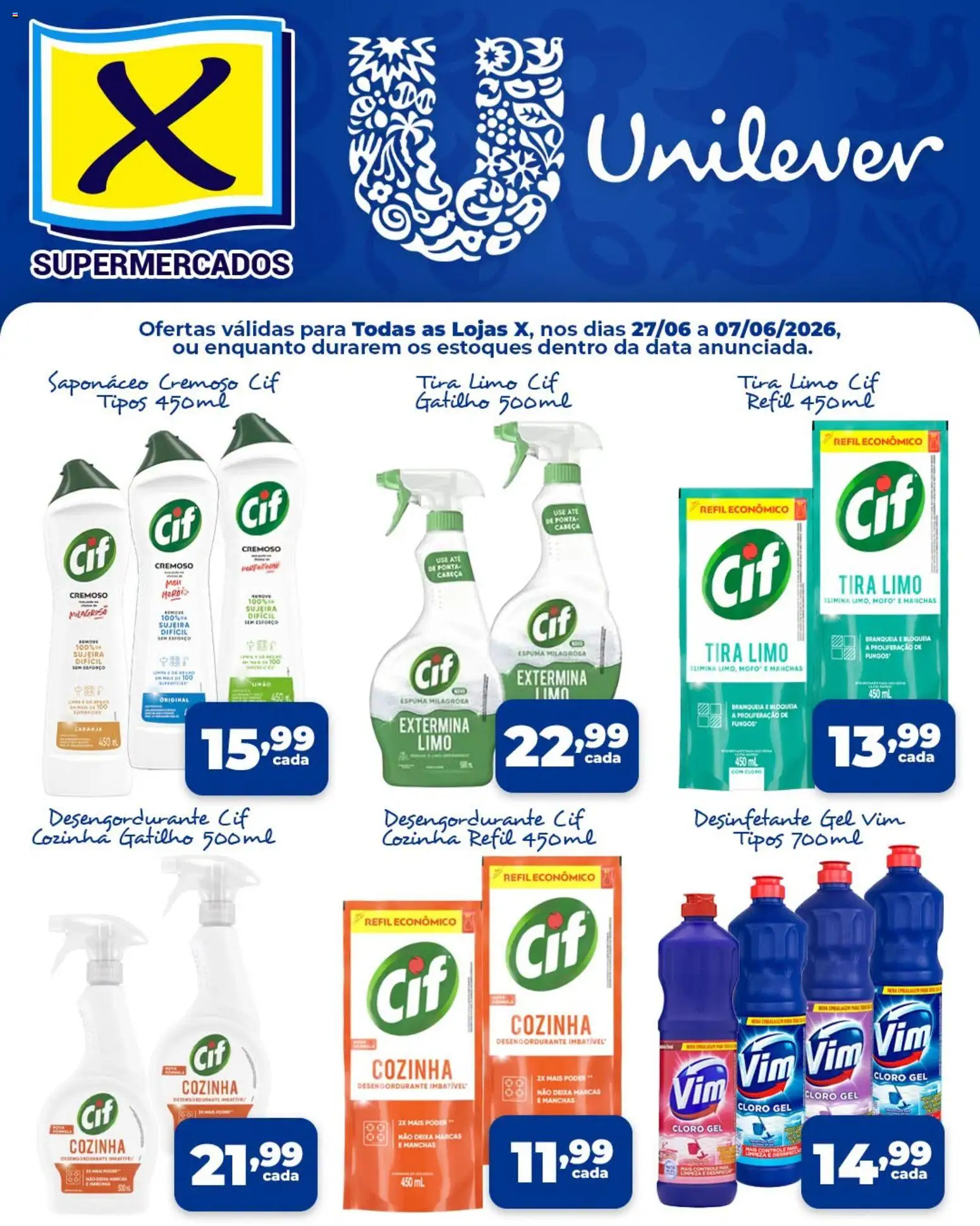 X Supermercados Folheto - válido de 27/06/2026 | Página: 2 | Produtos: Cloro, Desengordurante, Saponáceo, Desinfetante