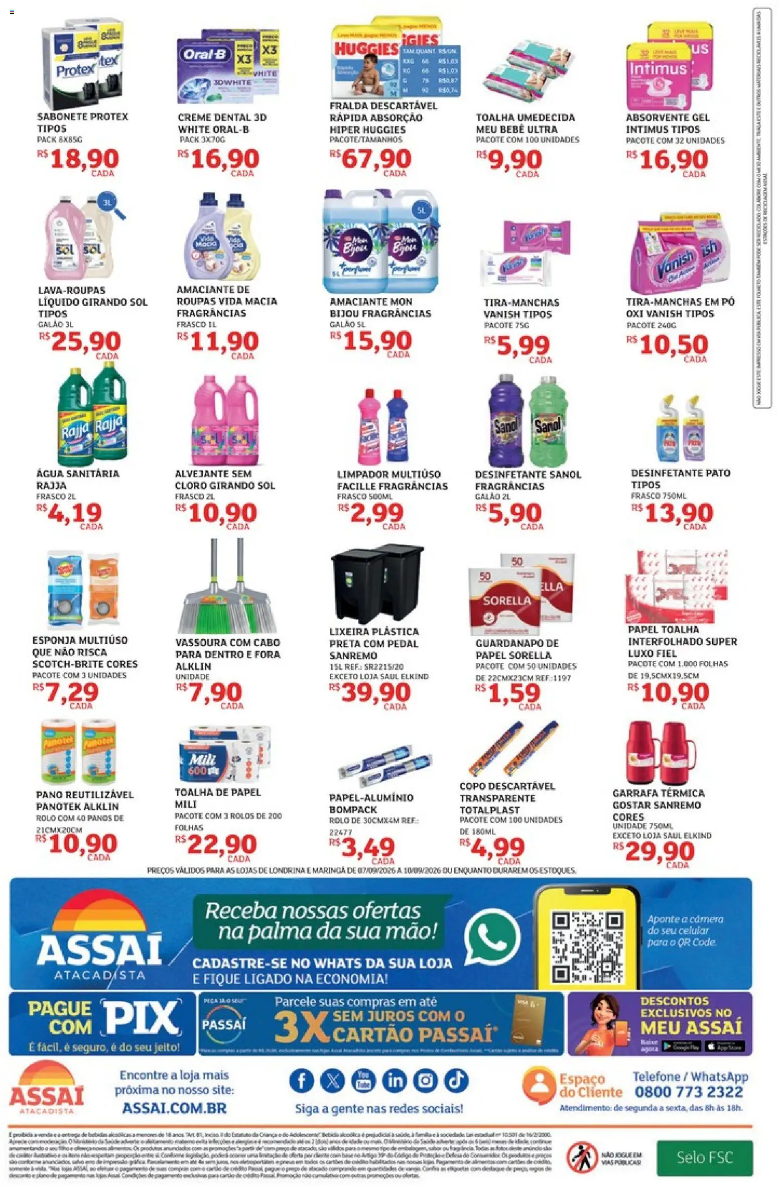Assaí Atacadista Folheto - válido de 07/09/2026 | Página: 4 | Produtos: Limpador multiuso, Garrafa térmica, Lixeira, Água sanitária