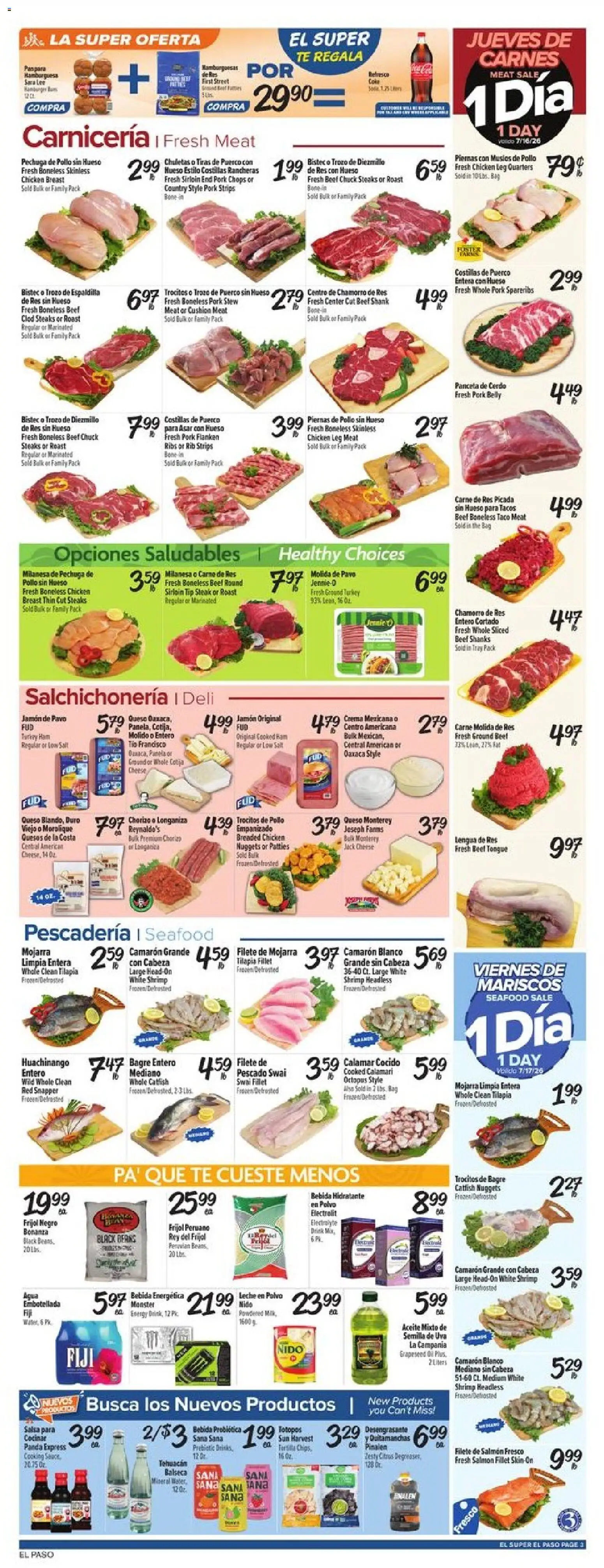 El Super Weekly Ad - TX - valid from 07/15/2026 | Page: 3 | Products: Cheese, Pork, Cushion, Seafood