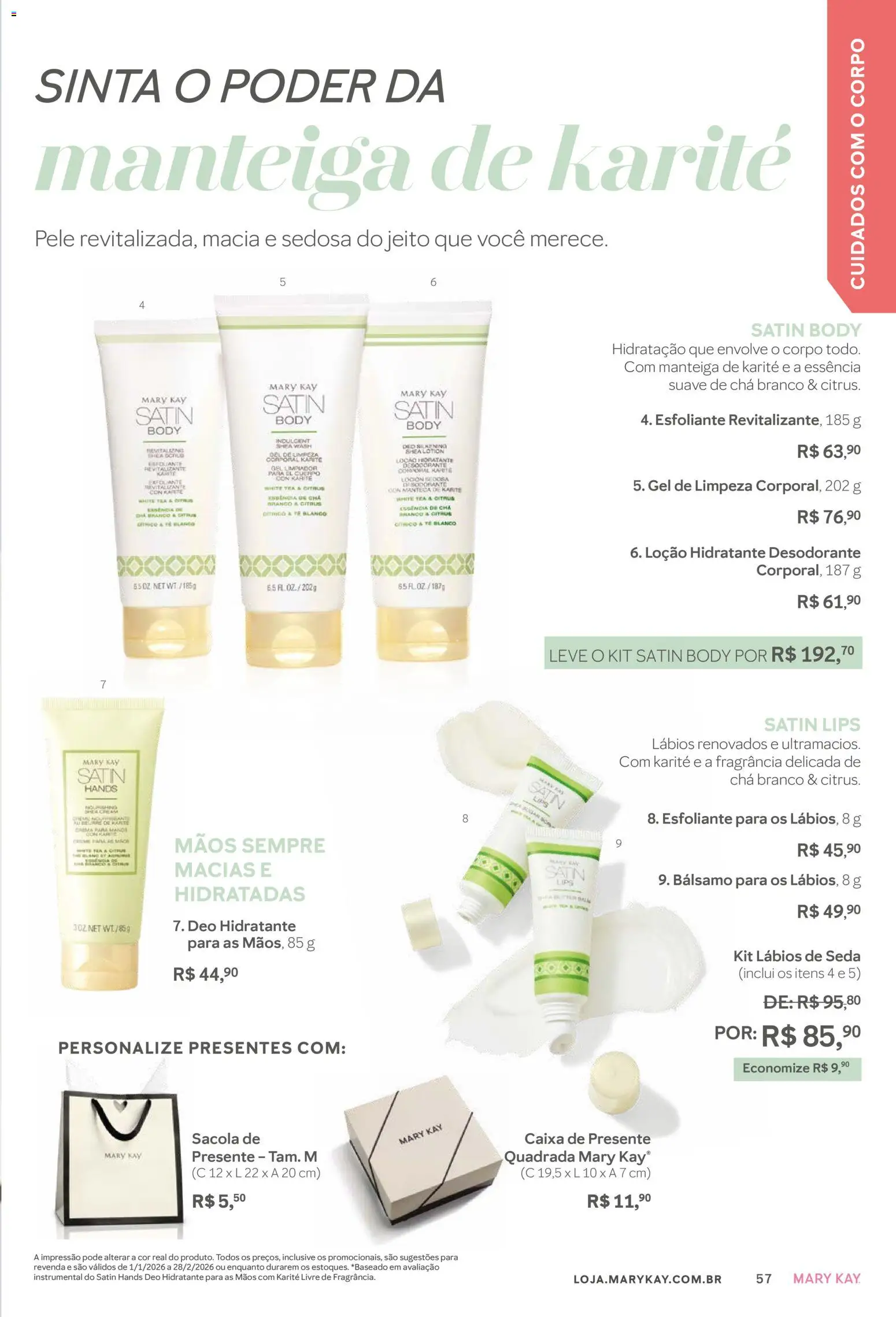 Mary Kay Folheto - válido de 01.01.2026 | Página: 57 | Produtos: Fragrância, Caixa, Manteiga, Chá