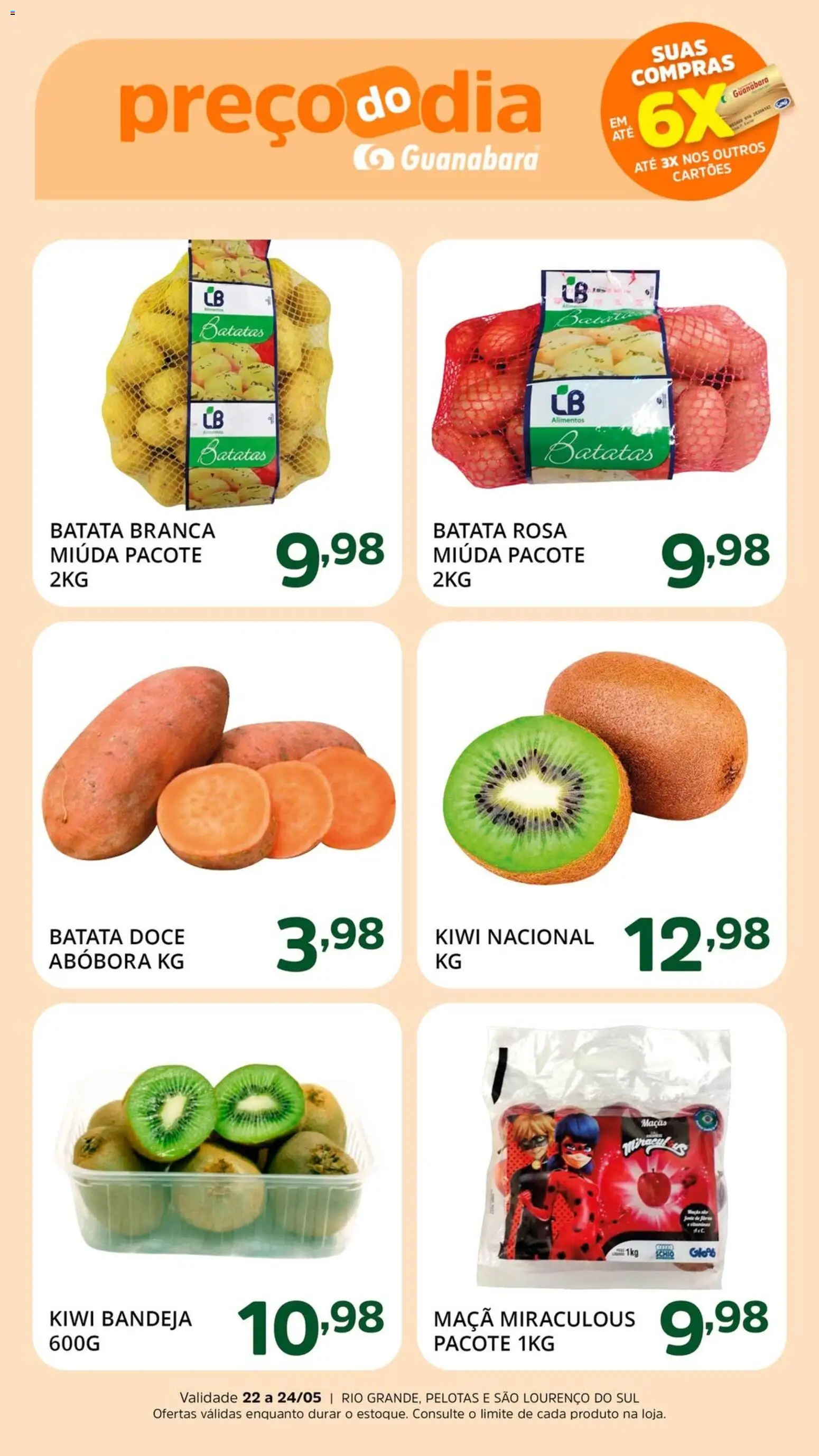 Supermercado Guanabara Folheto - válido de 22.05.2026 | Página: 2 | Produtos: Maçãs, Kiwi, Bandeja, Batata