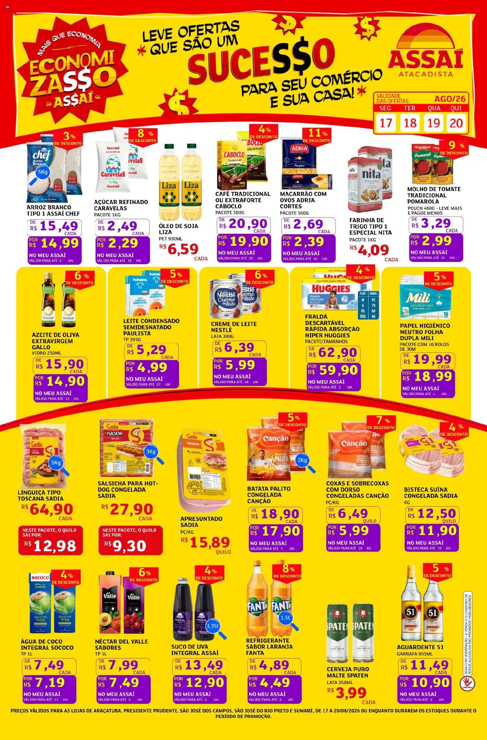 Assaí Atacadista Folheto - válido de 17/08/2026 | Página: 1 | Produtos: Café, Suco, Azeite de oliva, Papel higiênico
