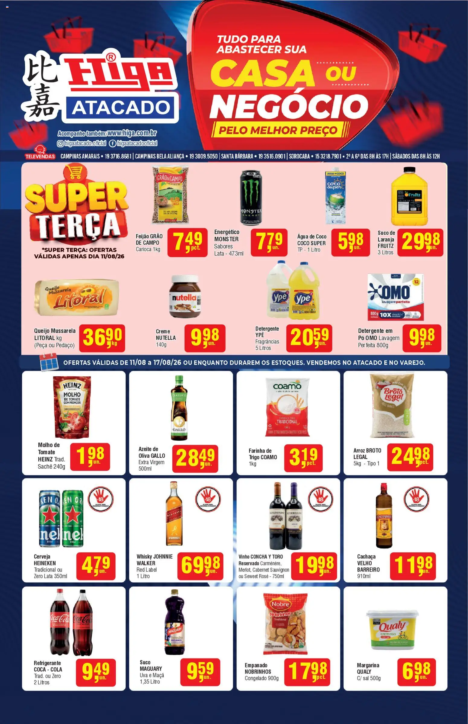 Higa Atacado Folheto - válido de 11/08/2026 | Página: 1 | Produtos: Uva, Queijo, Refrigerante, Monster