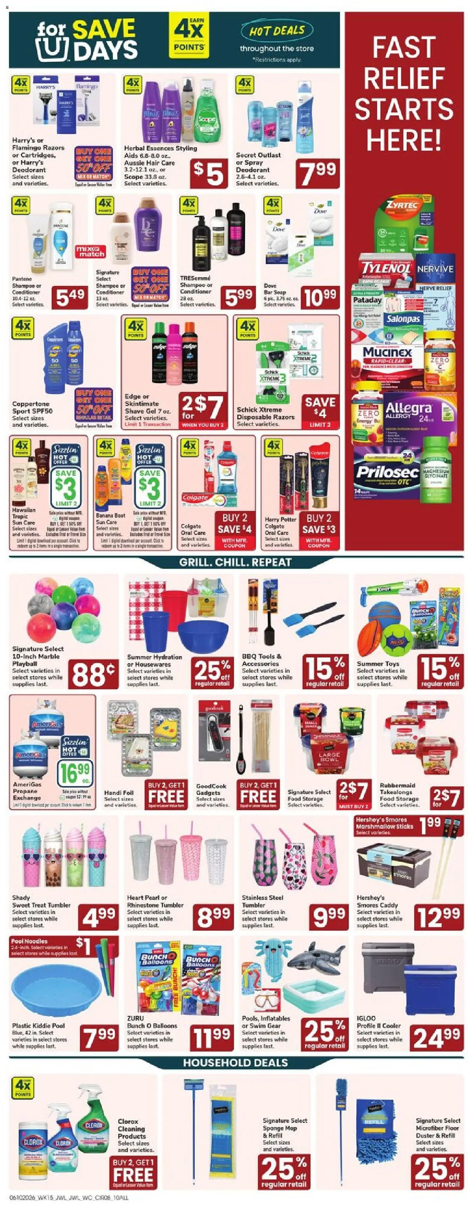 Jewel Osco Weekly Ad - valid from 10.06.2026 | Page: 8 | Products: Deodorant, Noodles, Bar Soap, Shave Gel