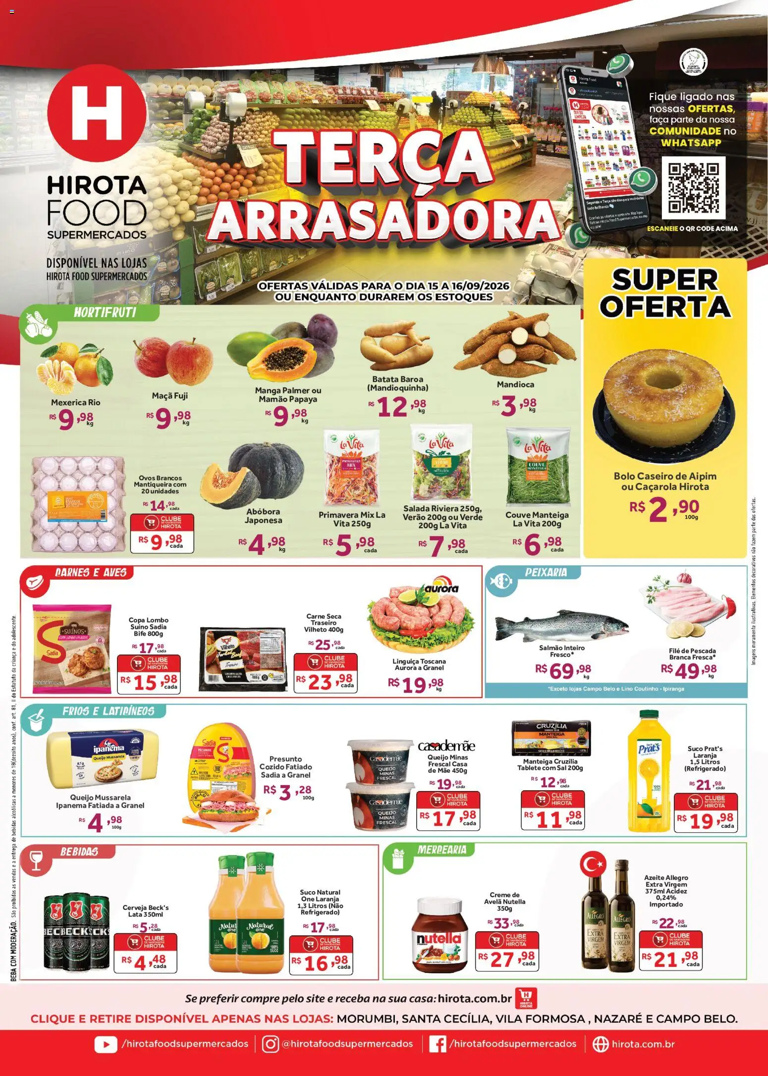 Hirota Food Folheto - válido de 15/09/2026 | Página: 1 | Produtos: Salmão, Queijo, Bolo, Nutella