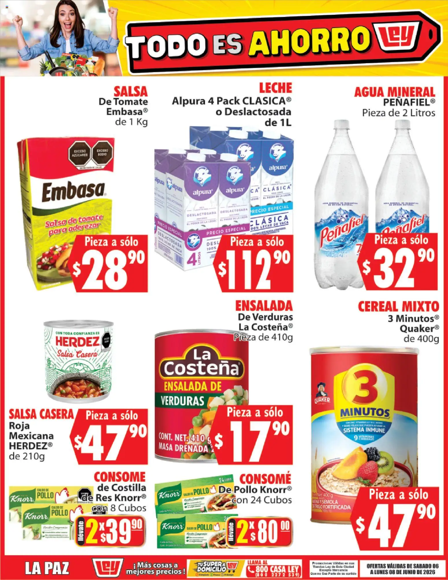 Nuevas ofertas de Casa Ley válidas en toda la República Mexicana desde el 06.06.2026. ¡Encuentra las mejores ofertas en Casa Ley folleto Todo es ahorro! | Página: 7 | Productos: Agua, Leche, Res, Ensalada