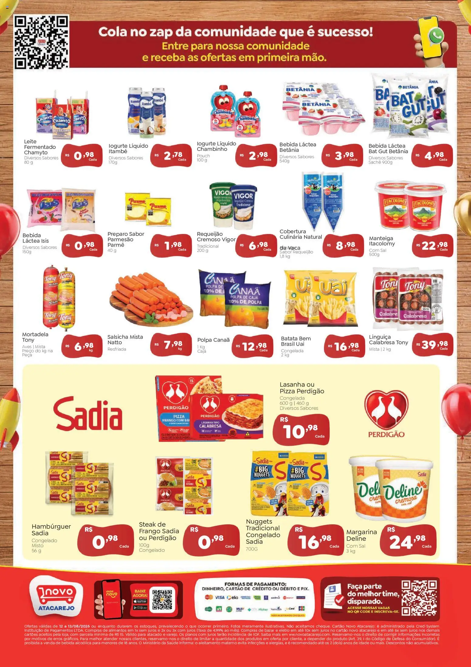 Novo Atacarejo Folheto - válido de 12/08/2026 | Página: 2 | Produtos: Cola, Manteiga, Pizza, Sal