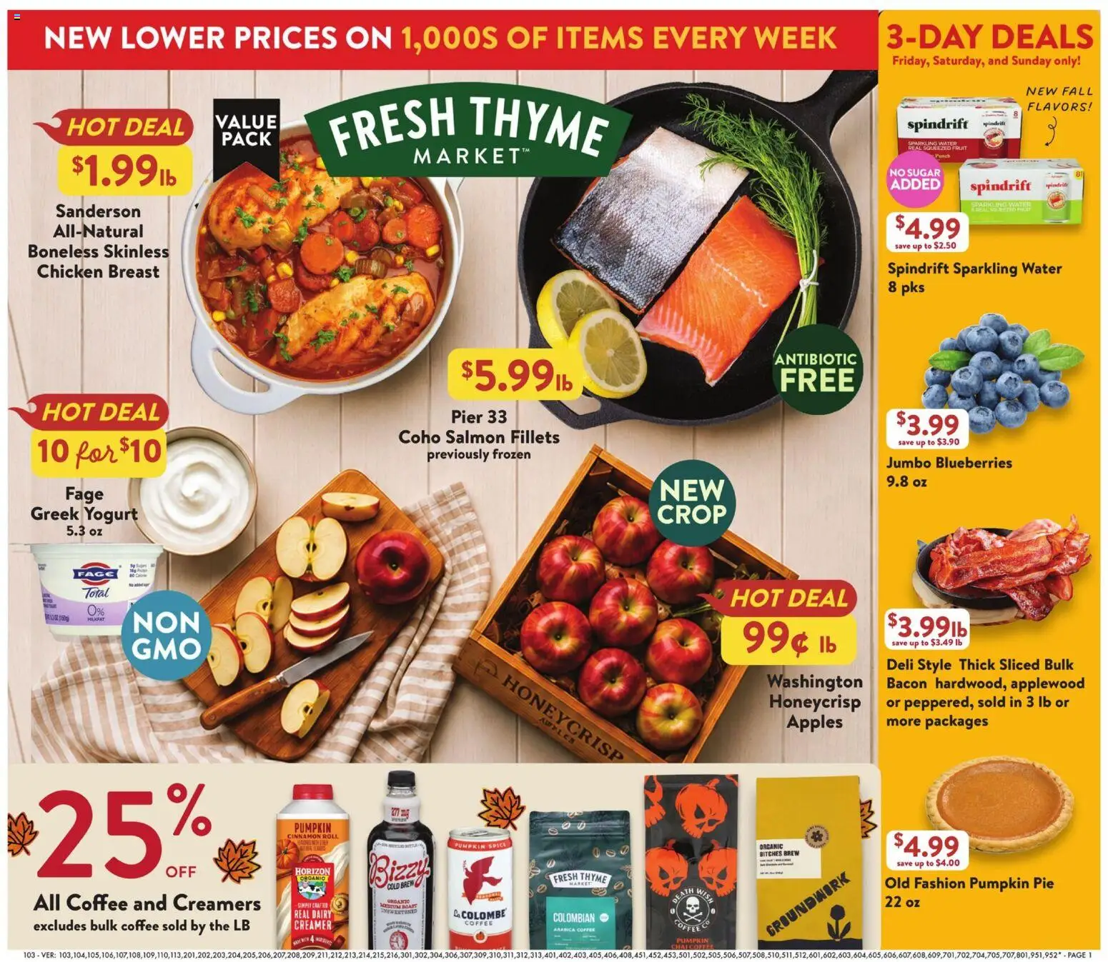 Fresh Thyme Weekly Ad - valid from 09/09/2026 | Page: 2 | Products: Chicken, Fruit, Pumpkin Pie, Blueberries
