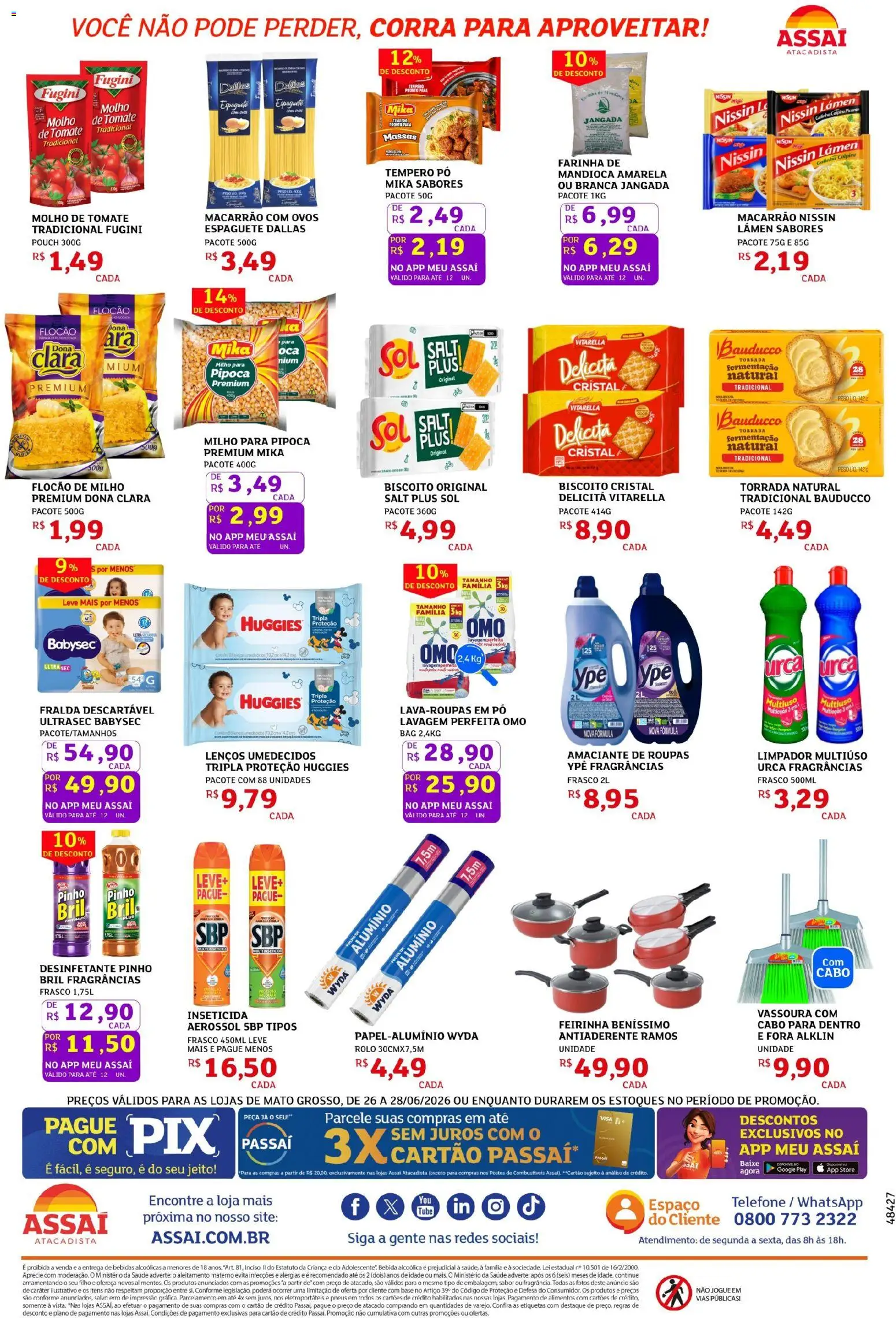 Assaí Atacadista Folheto - válido de 27/06/2026 | Página: 2 | Produtos: Mandioca, Roupas, Desinfetante, Inseticida