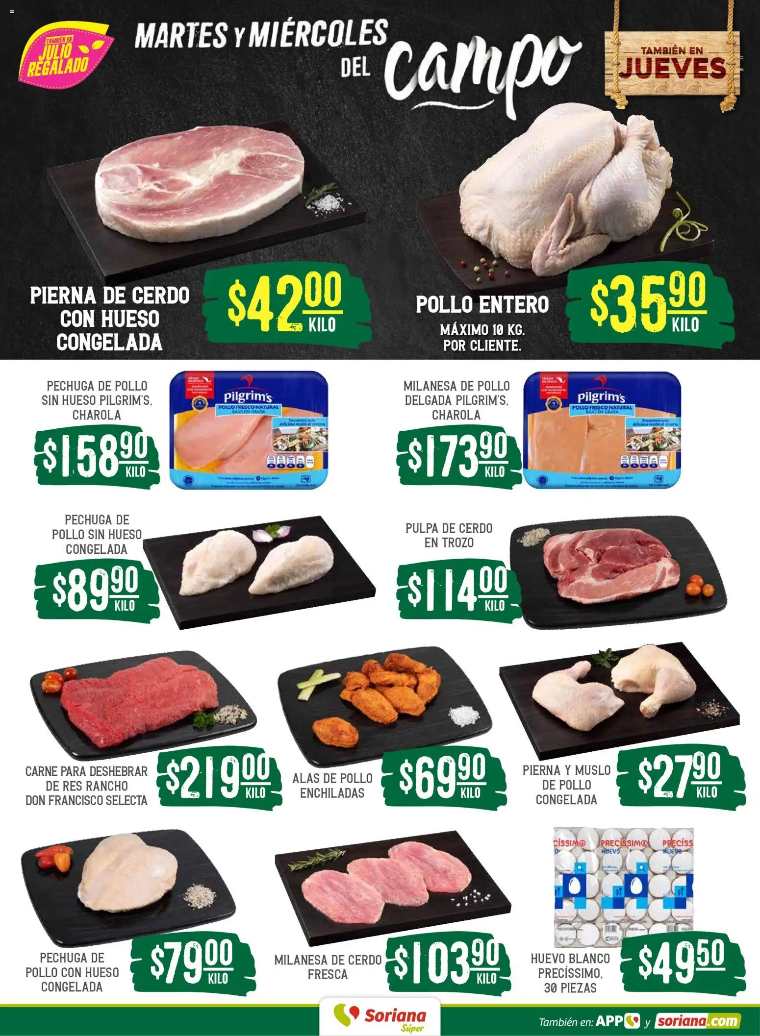 Nuevas ofertas de Soriana válidas en toda la República Mexicana desde el 16.06.2026. ¡Encuentra las mejores ofertas en Soriana Martes y Miércoles del Campo Súper: Tamaulipas (excepto Cd. Victoria y Tampico)! | Página: 4 | Productos: Pollo, Milanesa, Cerdo, Res