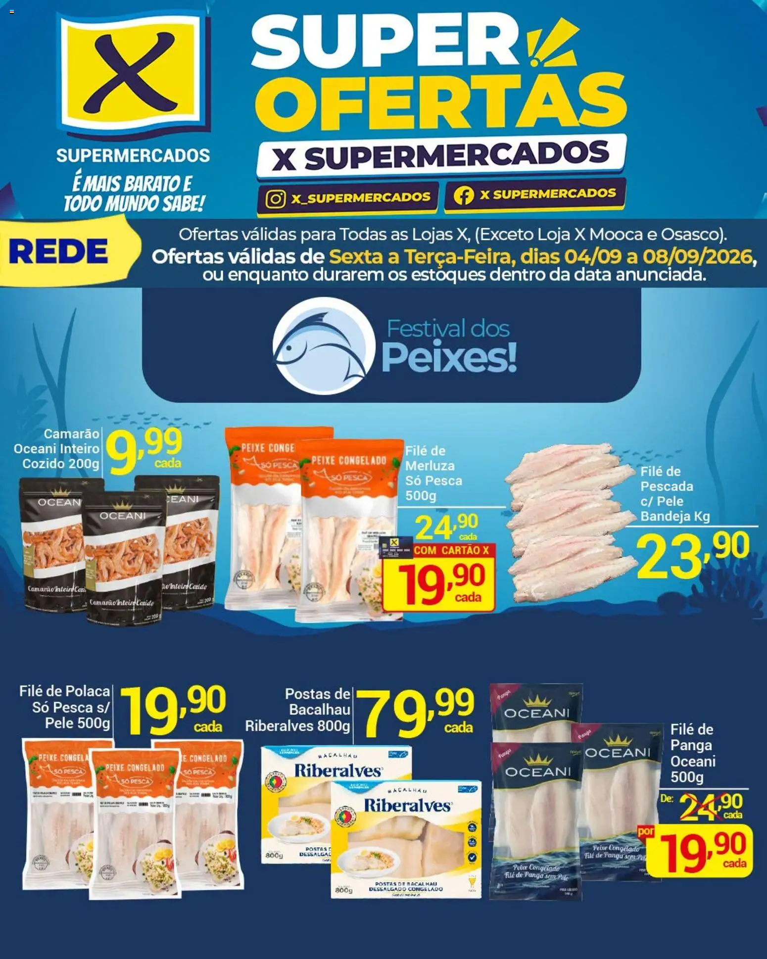 X Supermercados Folheto - válido de 04/09/2026 | Página: 5 | Produtos: Peixes, Camarão, Peixe, File de polaca