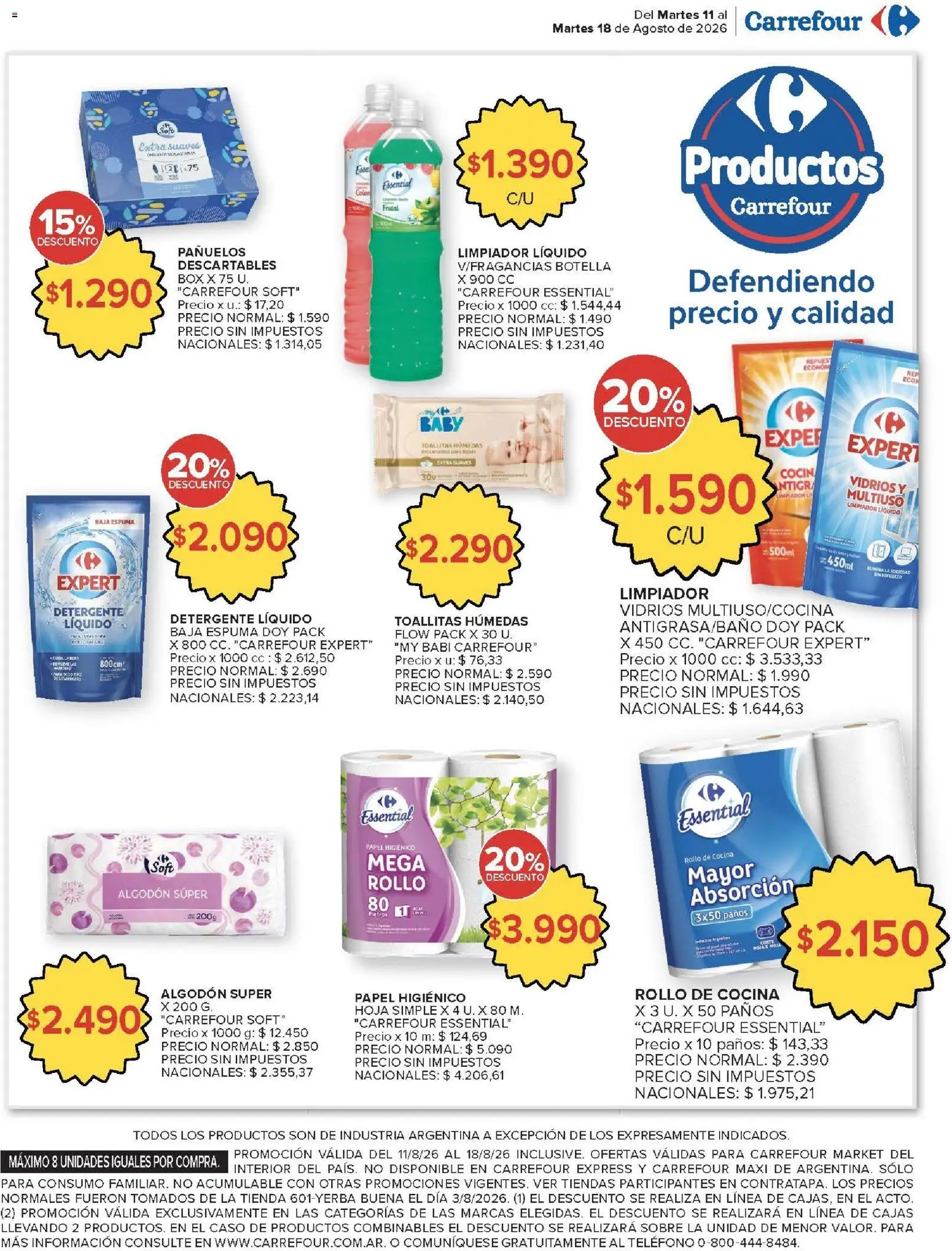 Carrefour ofertas │ válido desde el 11/08/2026 | Página: 52 | Productos: Papel higiénico, Cocina, Detergente líquido, Toallitas húmedas