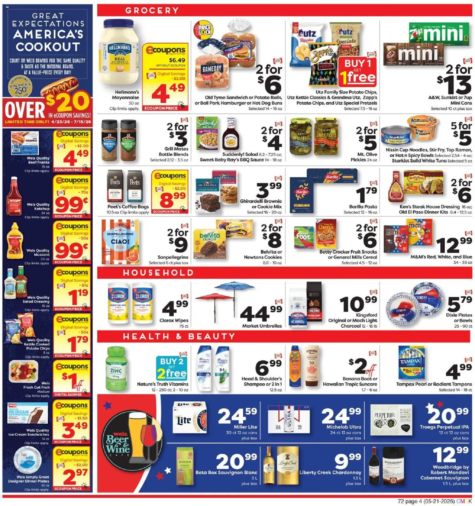 Weis Weekly Circular - WV - valid from 21.05.2026 | Page: 4 | Products: Shampoo, Coffee, Wine, Chips