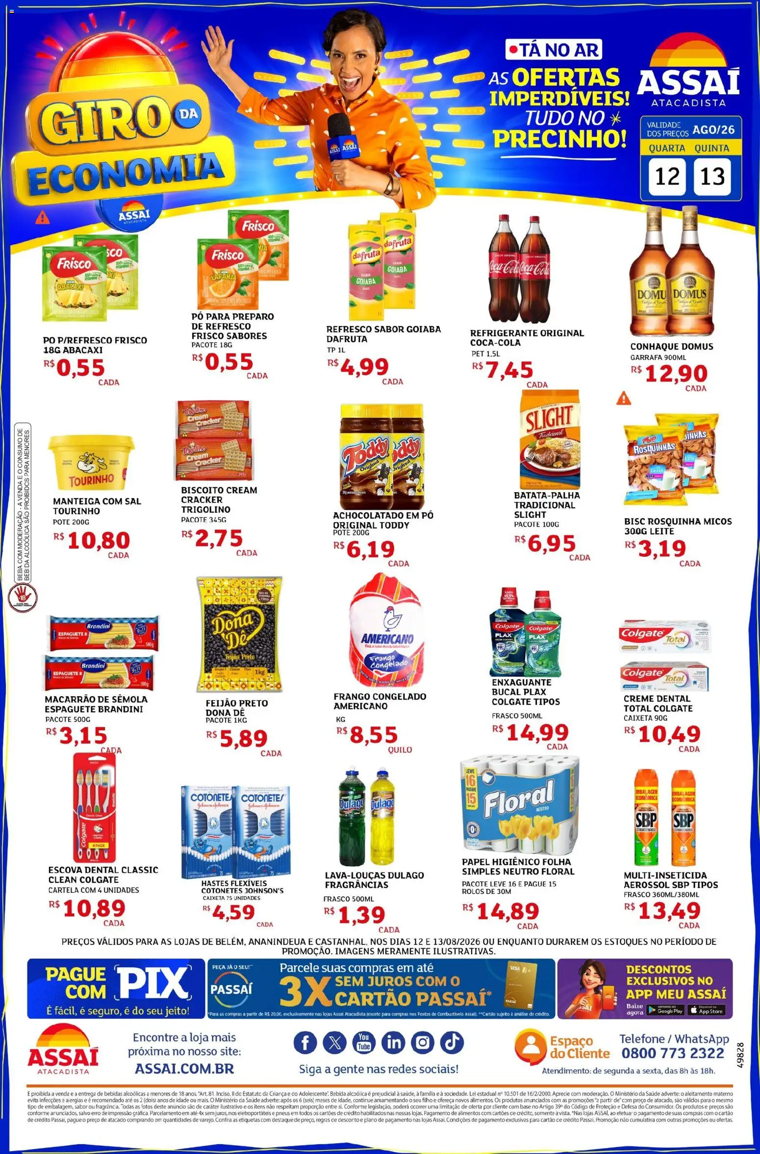 Assaí Atacadista Folheto - válido de 12/08/2026 | Página: 1 | Produtos: Achocolatado, Pasta, Telefone, Frango